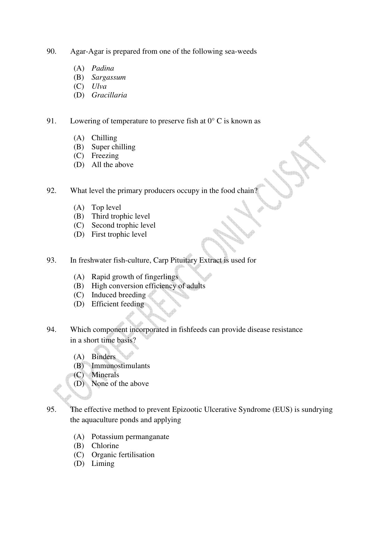 CUSAT CAT 2022 FISHERIES Question Paper - Page 16