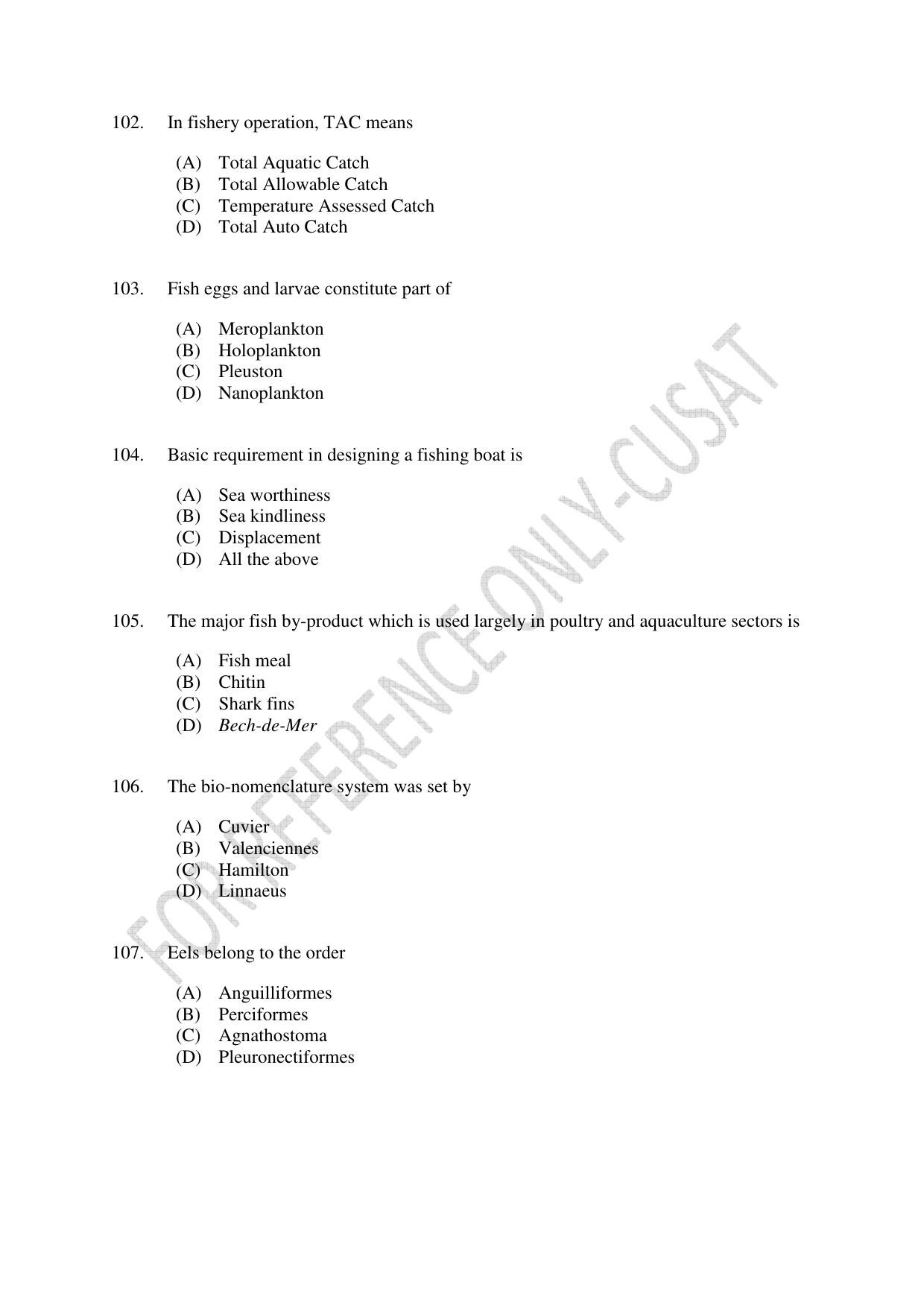 CUSAT CAT 2022 FISHERIES Question Paper - Page 18
