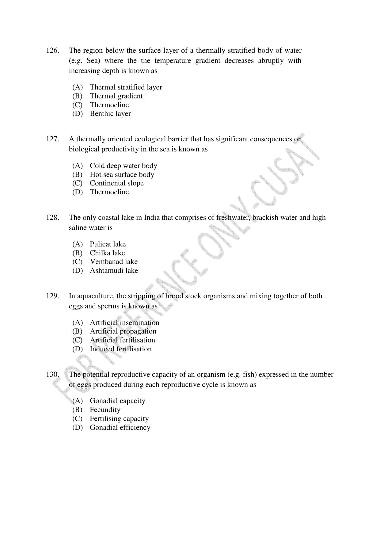 CUSAT CAT 2022 FISHERIES Question Paper - Page 22