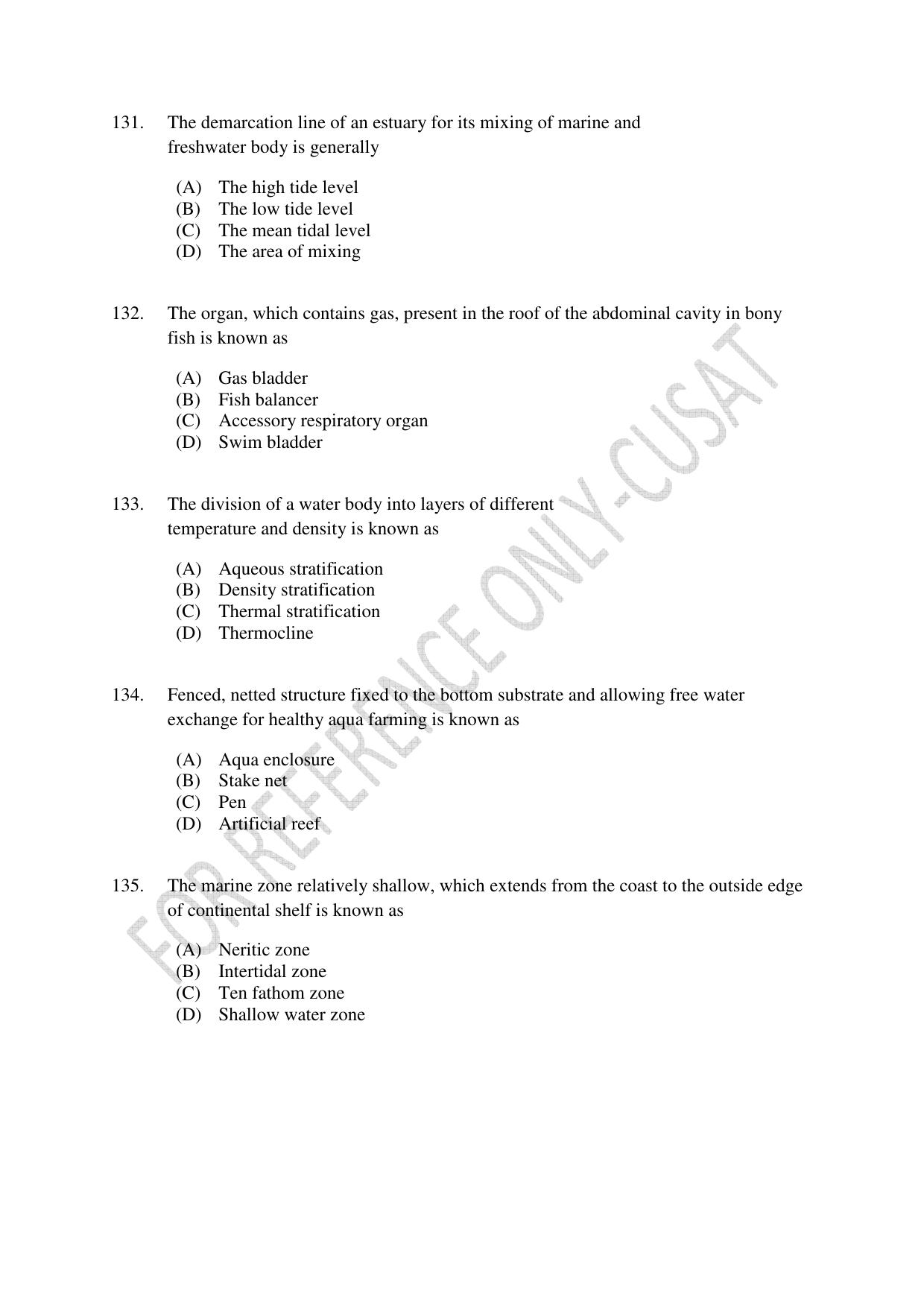 CUSAT CAT 2022 FISHERIES Question Paper - Page 23