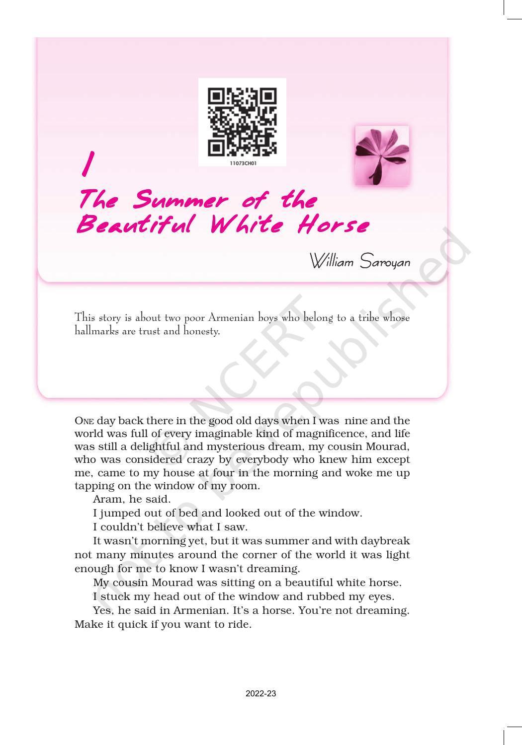 NCERT Book for Class 11 English Snapshots Chapter 1 The Summer of the Beautiful White Horse - Page 1