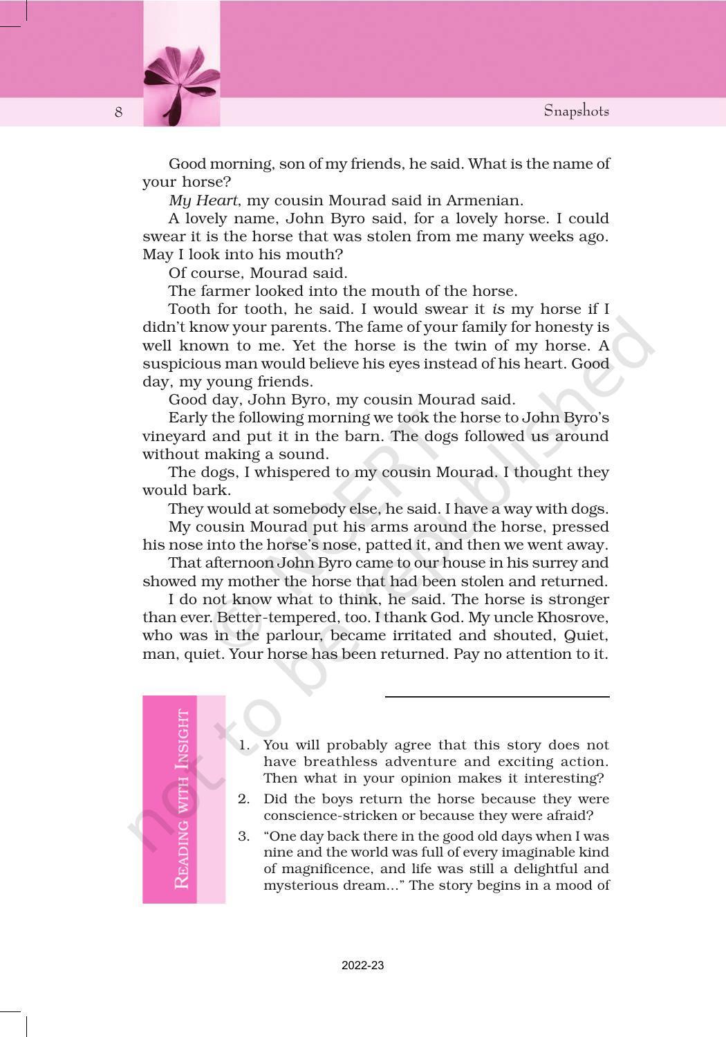 NCERT Book for Class 11 English Snapshots Chapter 1 The Summer of the Beautiful White Horse - Page 8