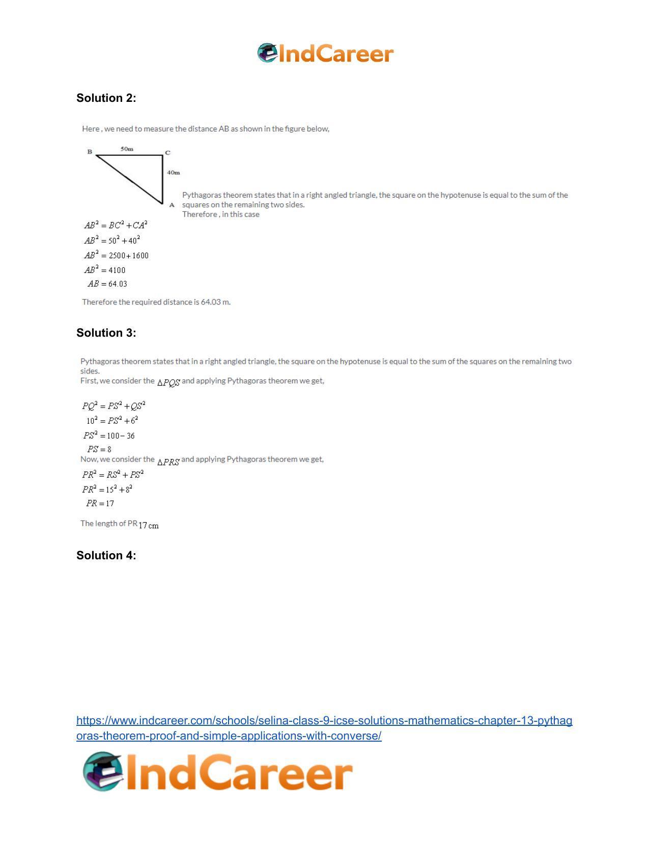 Selina Class 9 ICSE Solutions Mathematics : Chapter 13- Pythagoras Theorem [Proof and Simple Applications with Converse] - Page 3