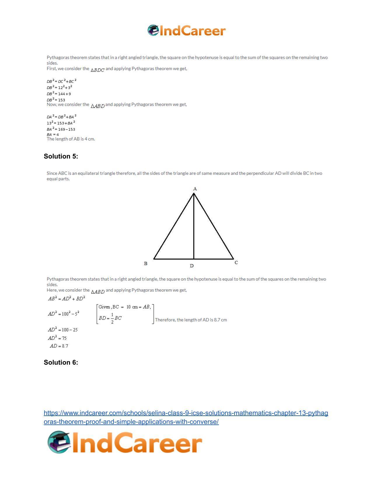 Selina Class 9 ICSE Solutions Mathematics : Chapter 13- Pythagoras Theorem [Proof and Simple Applications with Converse] - Page 4