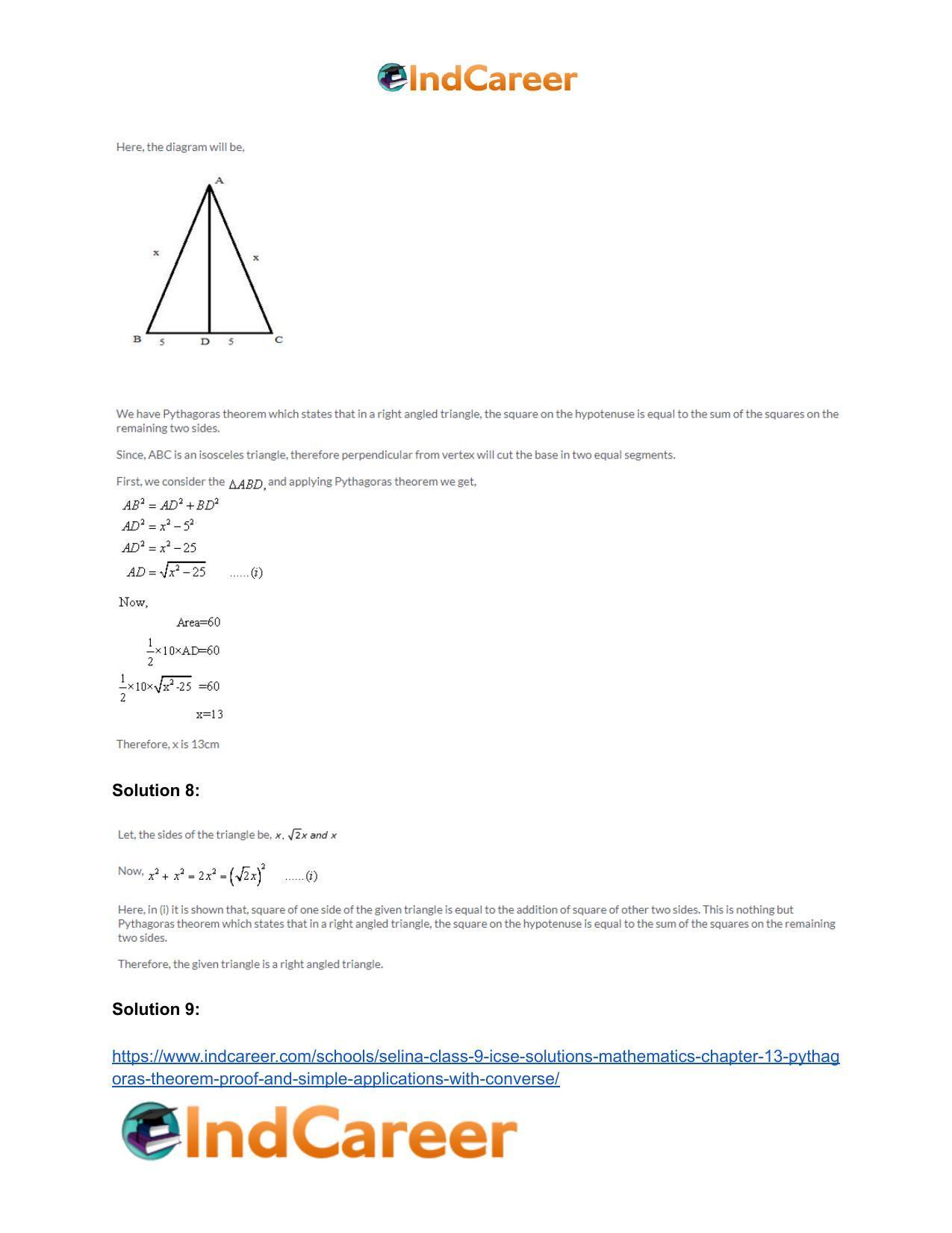 Selina Class 9 ICSE Solutions Mathematics : Chapter 13- Pythagoras Theorem [Proof and Simple Applications with Converse] - Page 6