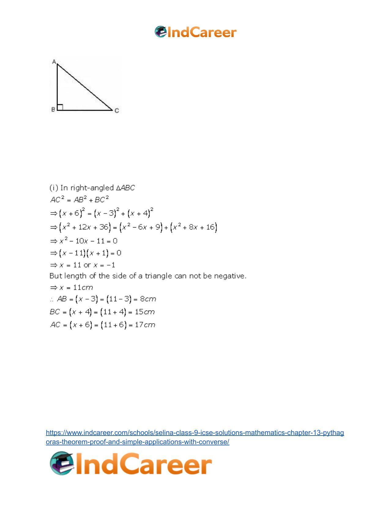 Selina Class 9 ICSE Solutions Mathematics : Chapter 13- Pythagoras Theorem [Proof and Simple Applications with Converse] - Page 10