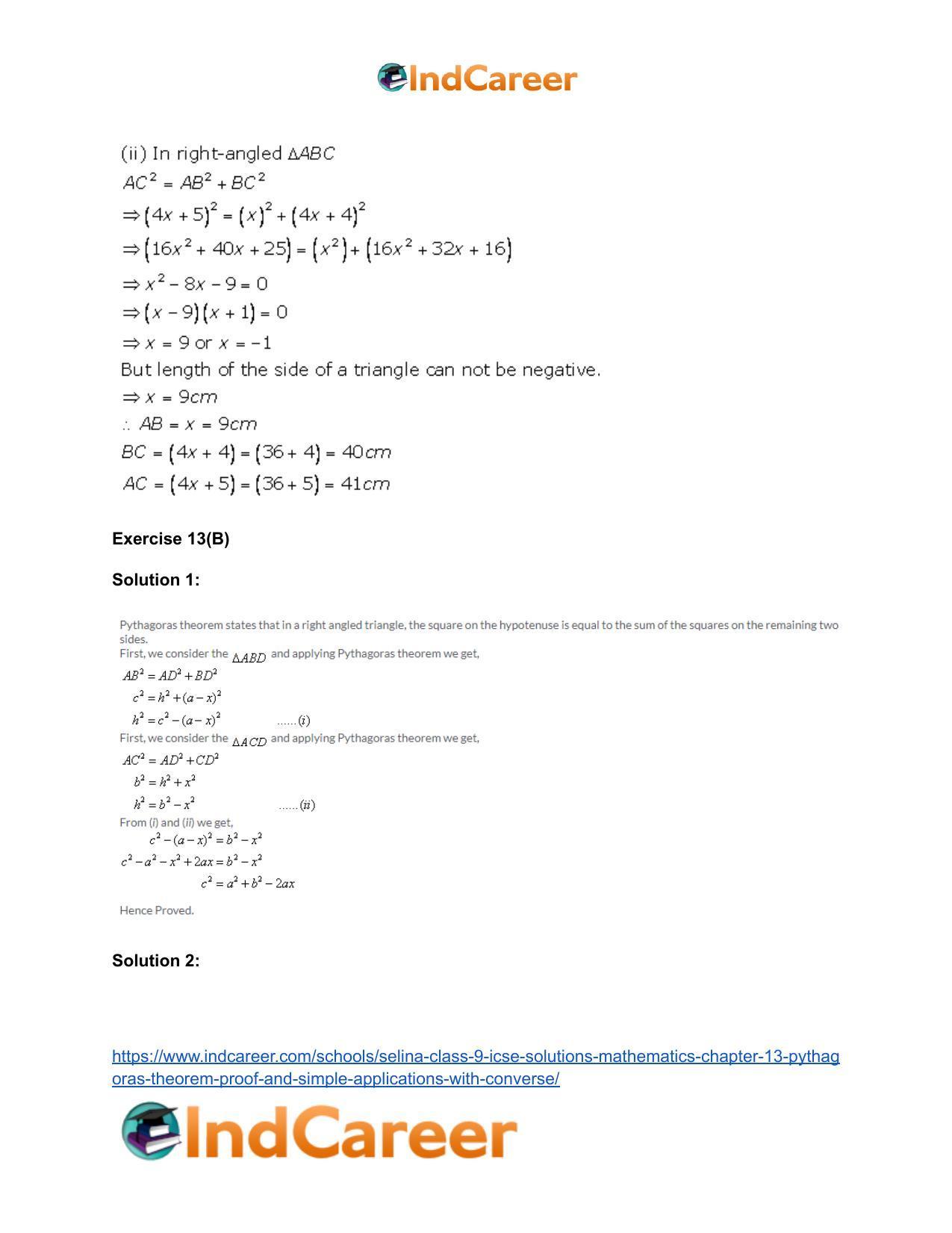 Selina Class 9 ICSE Solutions Mathematics : Chapter 13- Pythagoras Theorem [Proof and Simple Applications with Converse] - Page 11