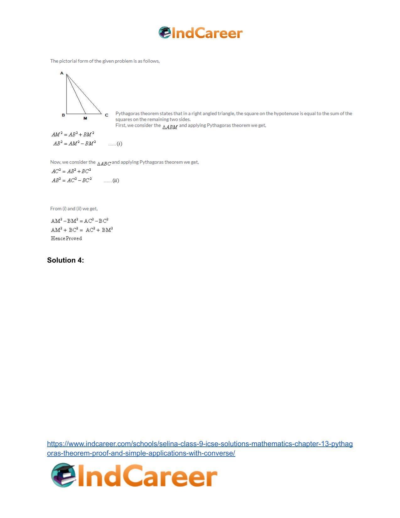 Selina Class 9 ICSE Solutions Mathematics : Chapter 13- Pythagoras Theorem [Proof and Simple Applications with Converse] - Page 13