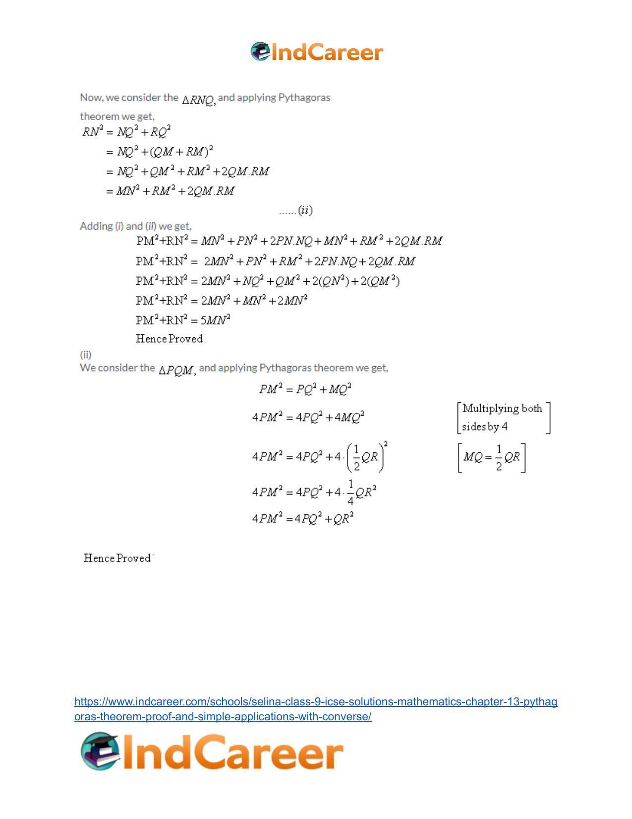 Selina Class 9 ICSE Solutions Mathematics : Chapter 13- Pythagoras Theorem [Proof and Simple Applications with Converse] - Page 15