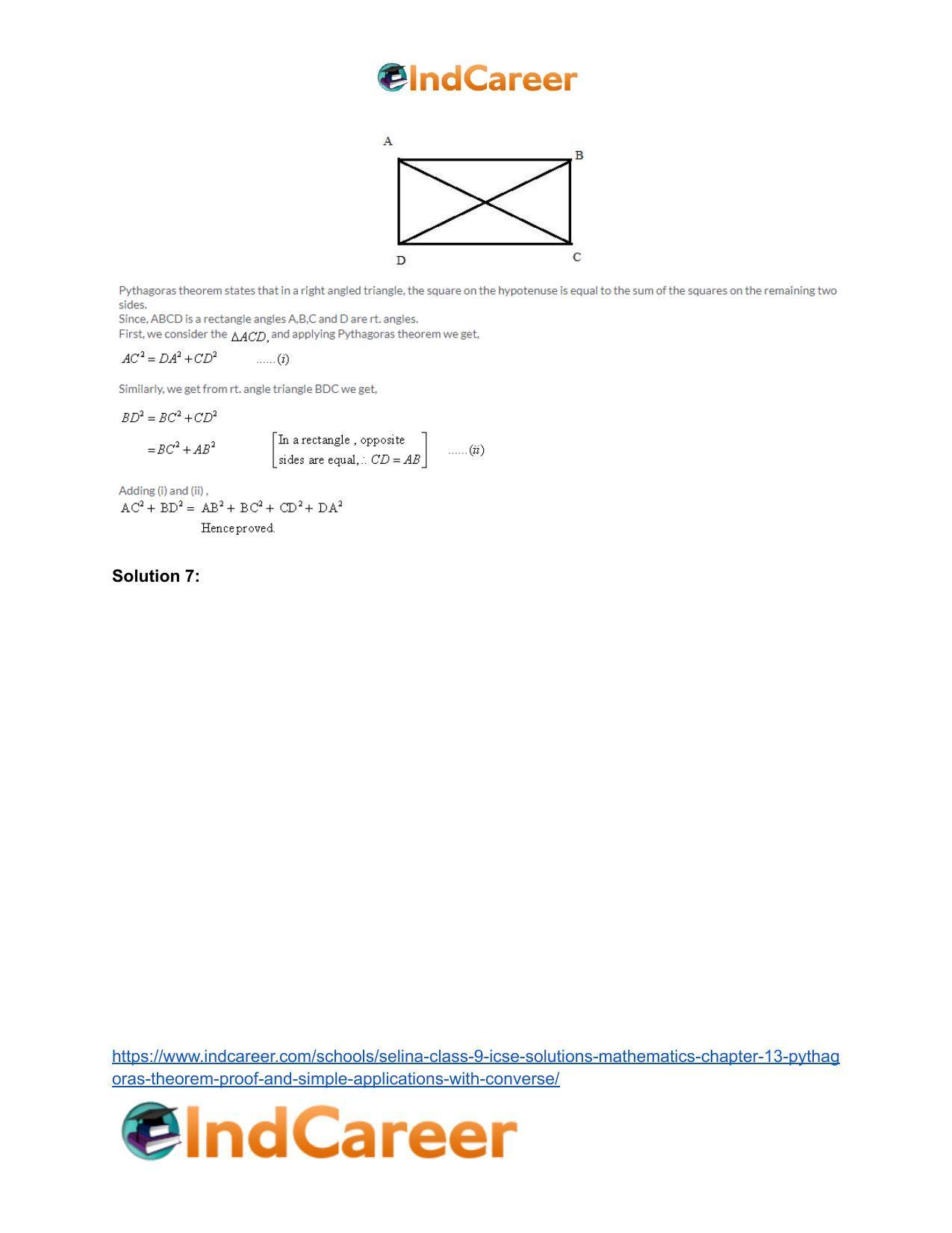 Selina Class 9 ICSE Solutions Mathematics : Chapter 13- Pythagoras Theorem [Proof and Simple Applications with Converse] - Page 19