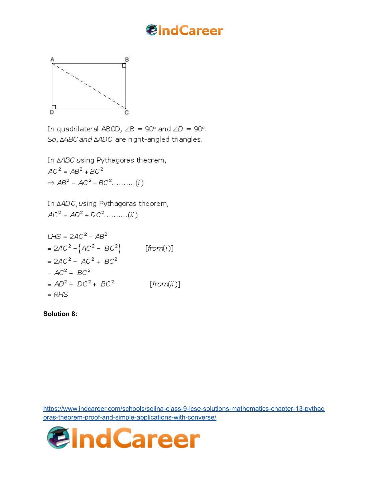 Selina Class 9 ICSE Solutions Mathematics : Chapter 13- Pythagoras Theorem [Proof and Simple Applications with Converse] - Page 20