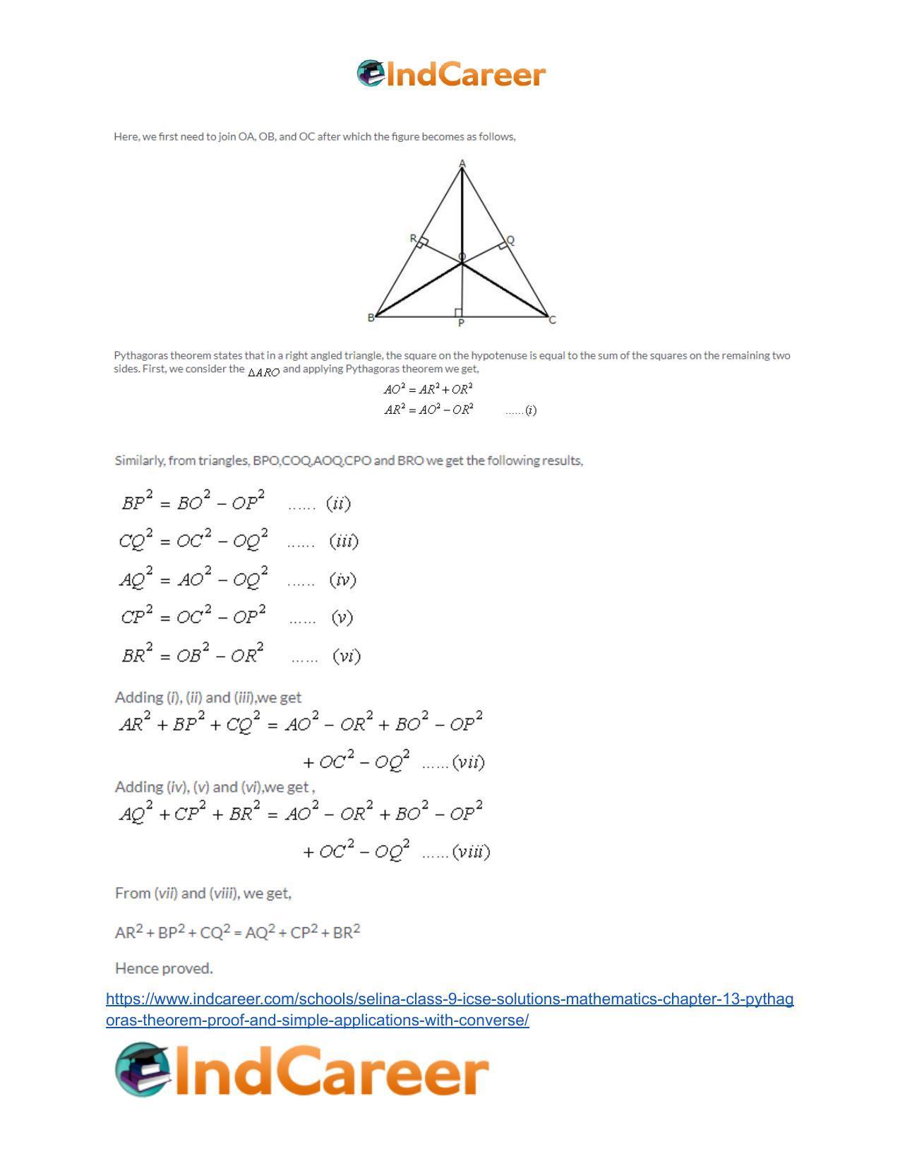 Selina Class 9 ICSE Solutions Mathematics : Chapter 13- Pythagoras Theorem [Proof and Simple Applications with Converse] - Page 22