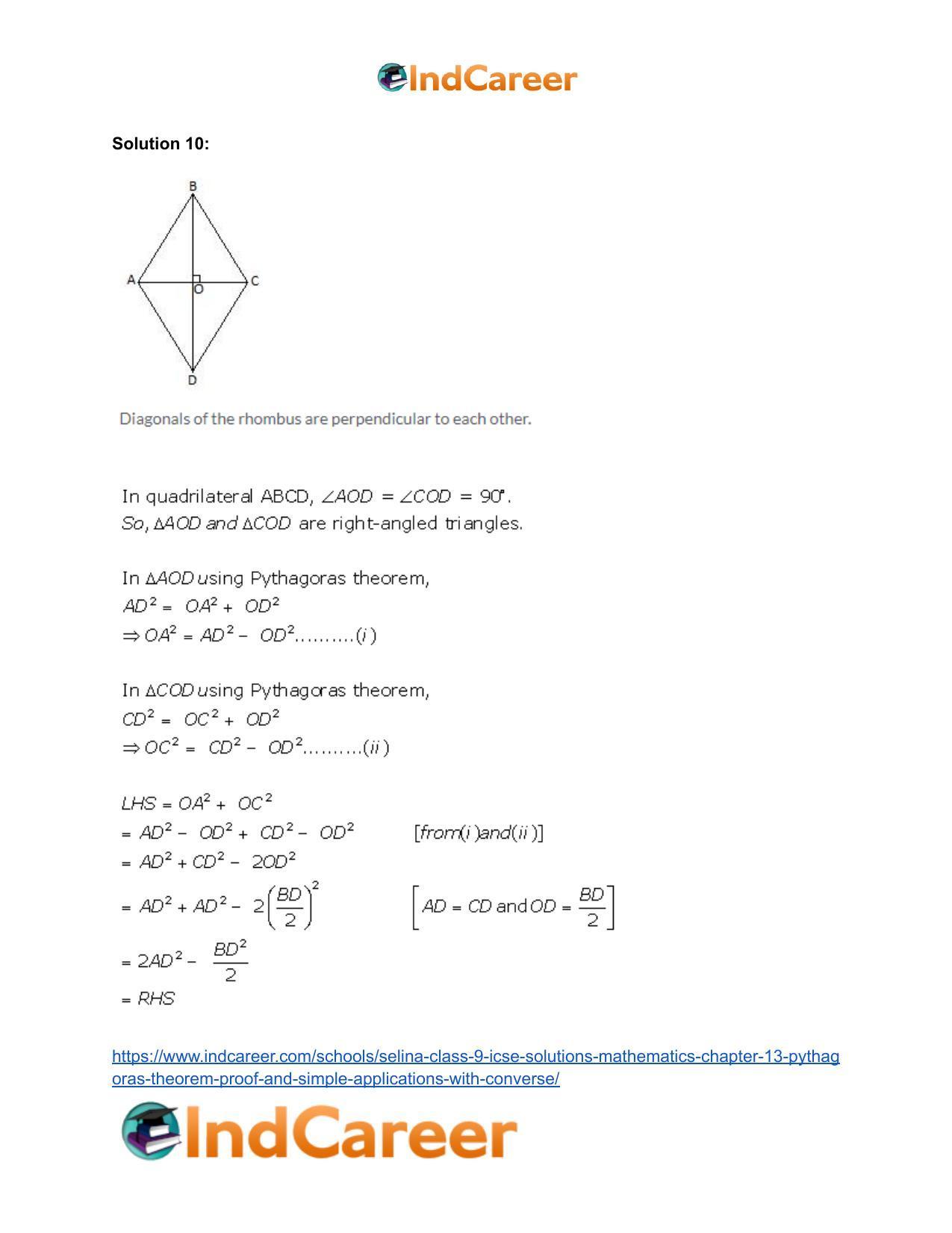 Selina Class 9 ICSE Solutions Mathematics : Chapter 13- Pythagoras Theorem [Proof and Simple Applications with Converse] - Page 23