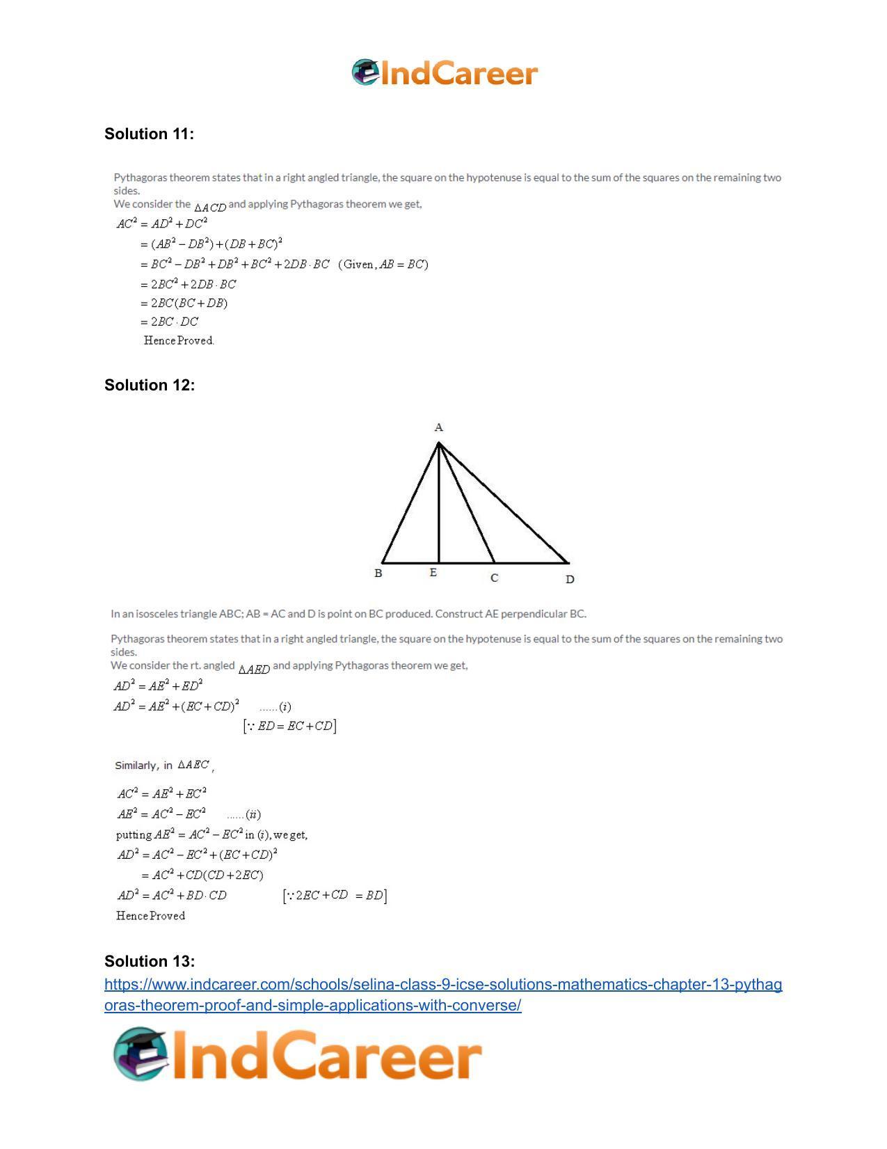 Selina Class 9 ICSE Solutions Mathematics : Chapter 13- Pythagoras Theorem [Proof and Simple Applications with Converse] - Page 24