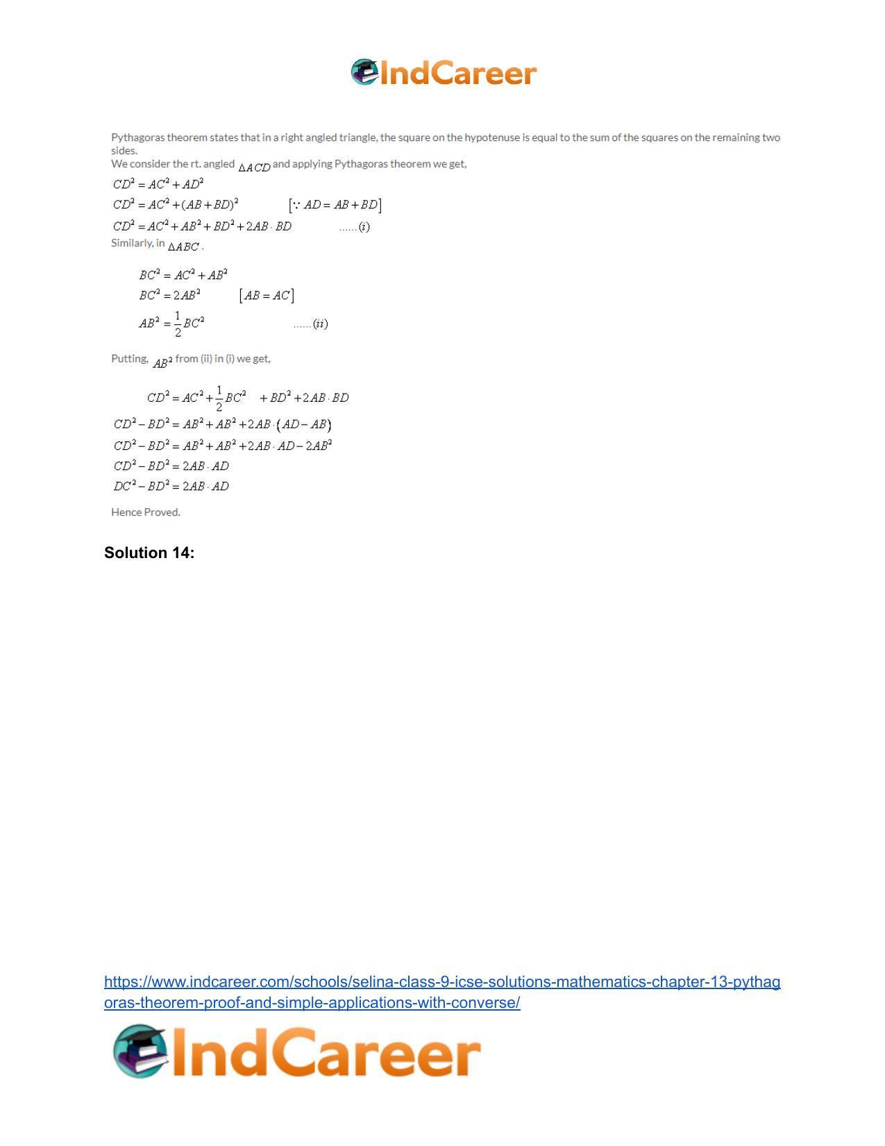 Selina Class 9 ICSE Solutions Mathematics : Chapter 13- Pythagoras Theorem [Proof and Simple Applications with Converse] - Page 25