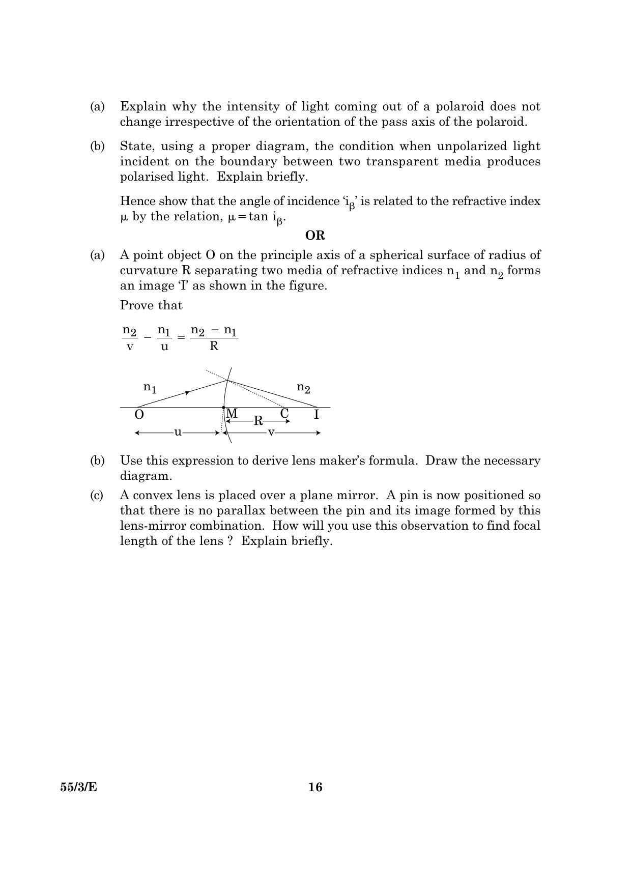 CBSE Class 12 055 Set 3 E Physics Theory 2016 Question Paper - Page 16