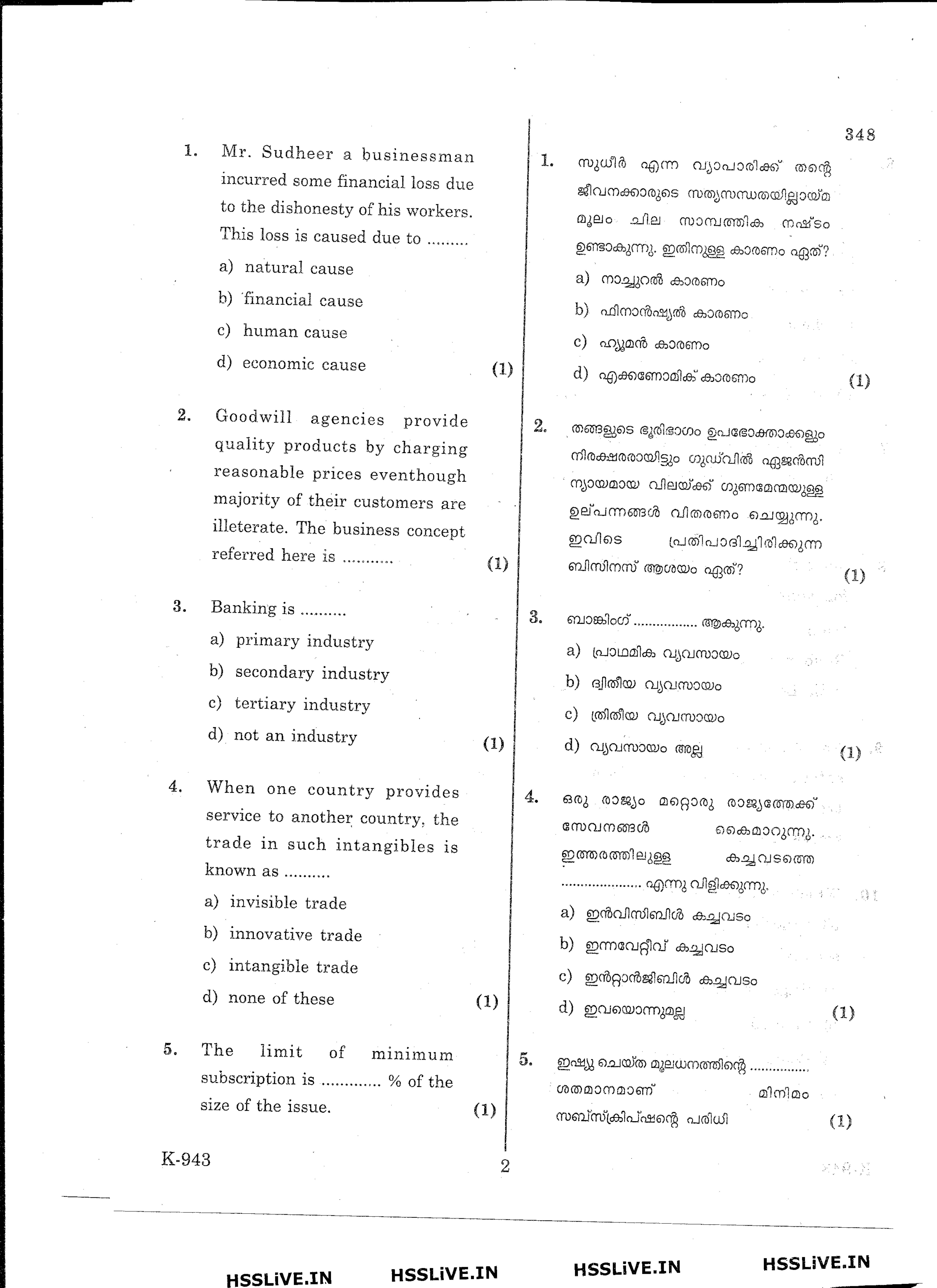 Kerala Plus One 2016 Business Studies Question Papers - Page 2