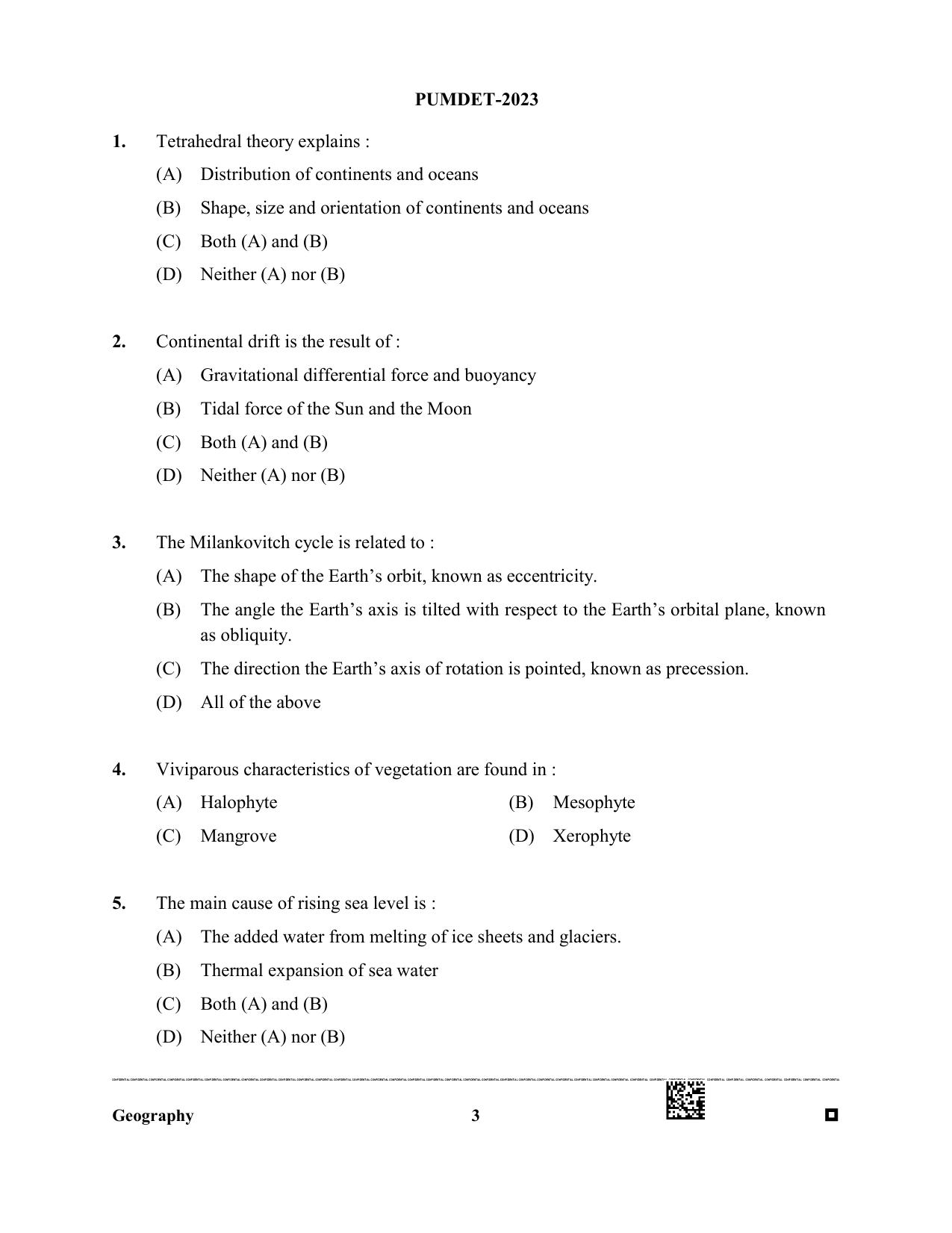 PUBDET 2023 Geography Question Paper - Page 3