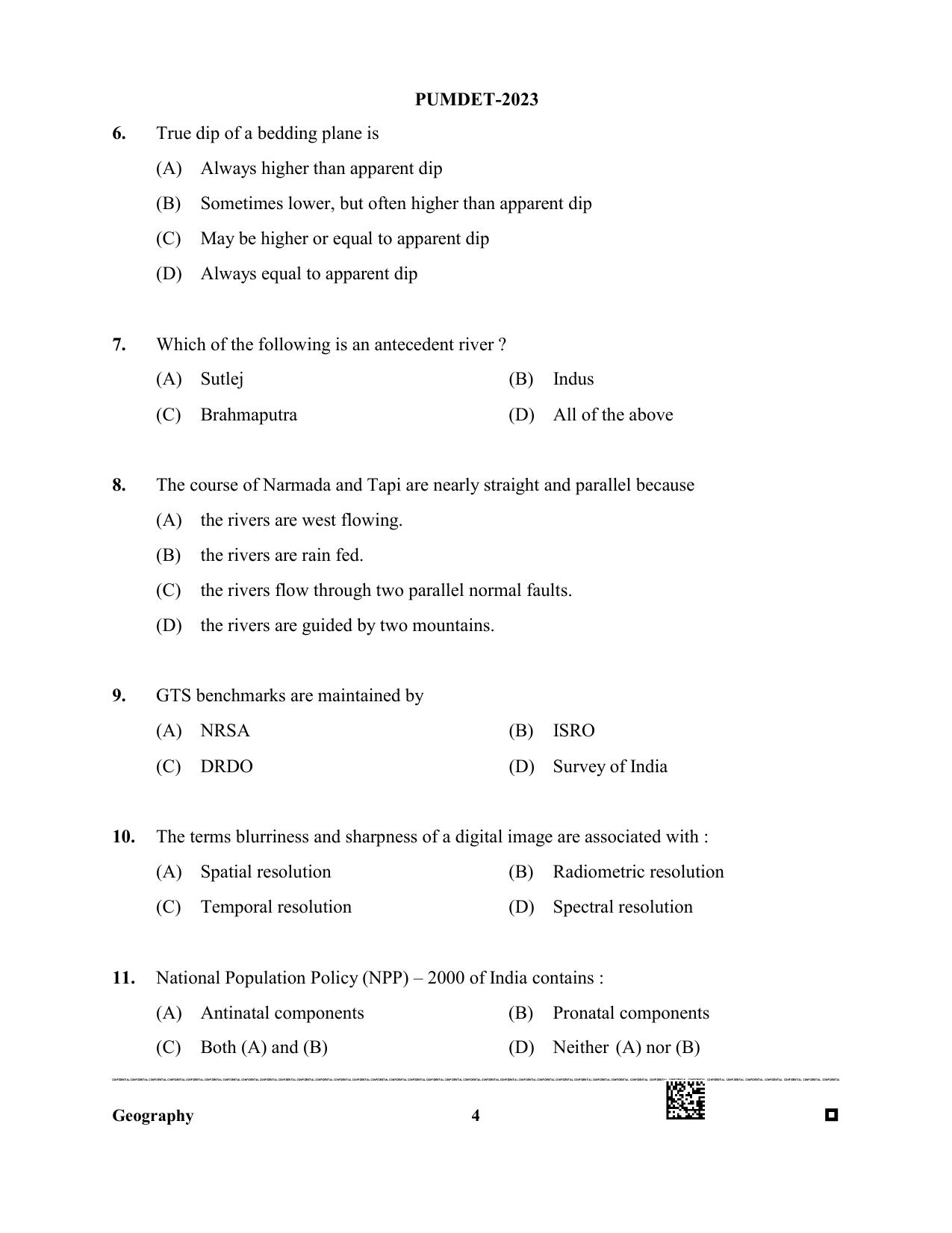 PUBDET 2023 Geography Question Paper - Page 4
