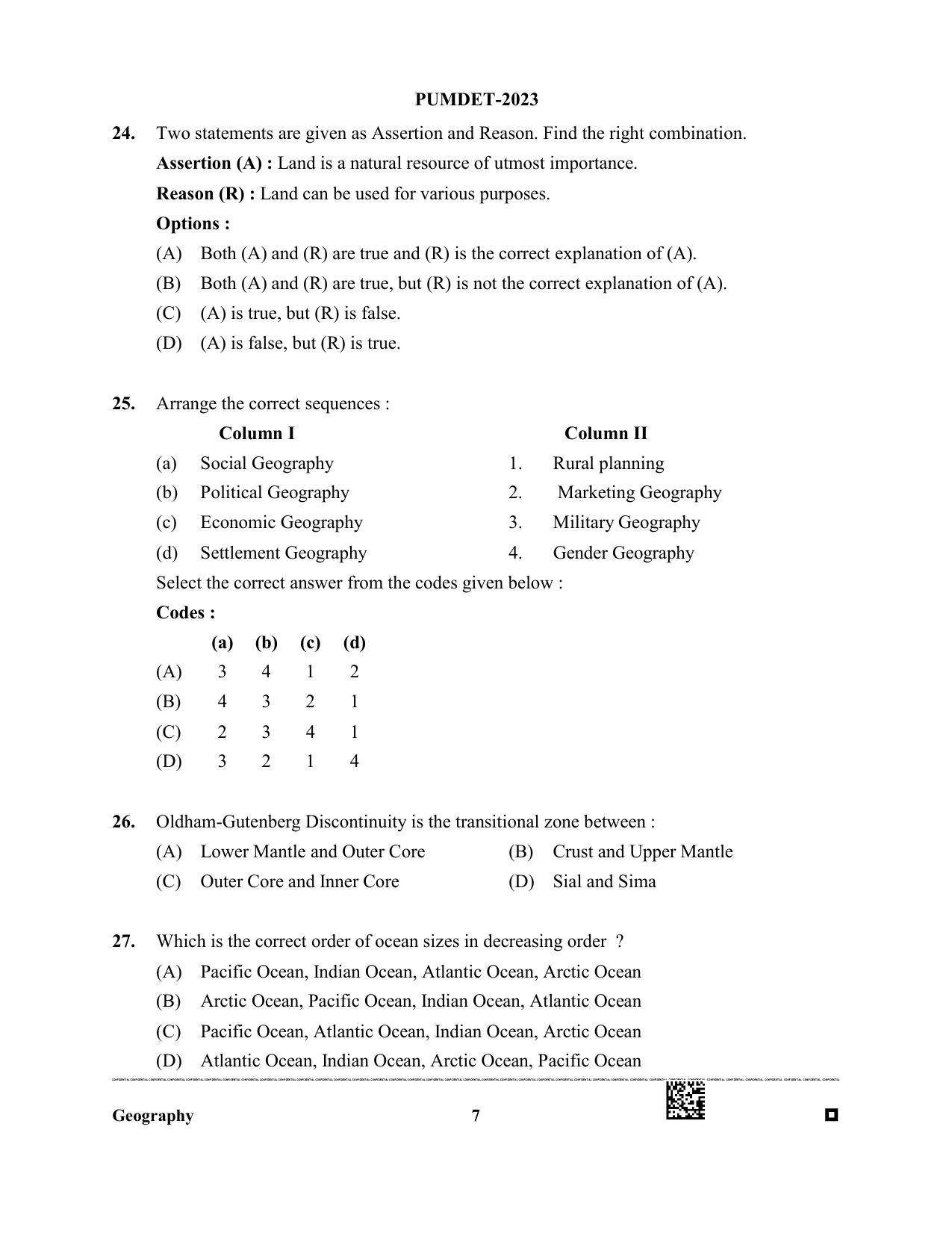 PUBDET 2023 Geography Question Paper - Page 7