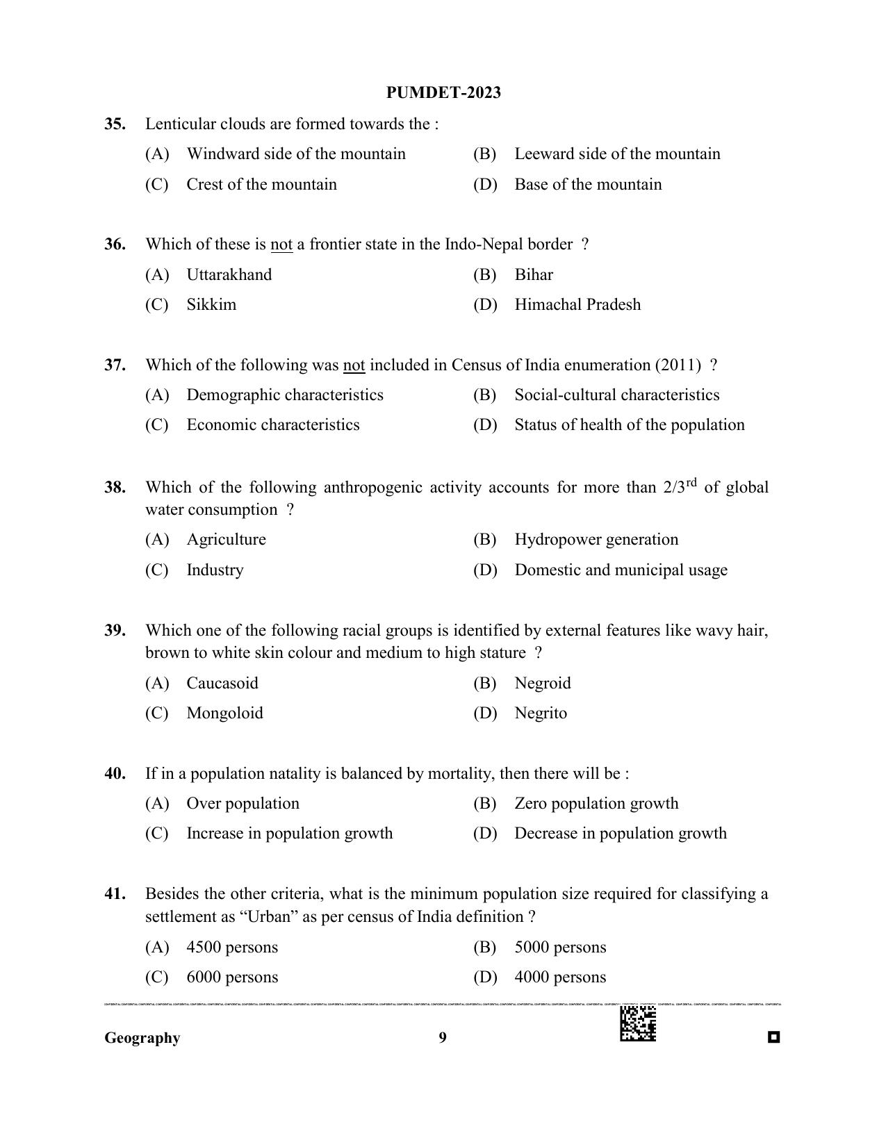 PUBDET 2023 Geography Question Paper - Page 9