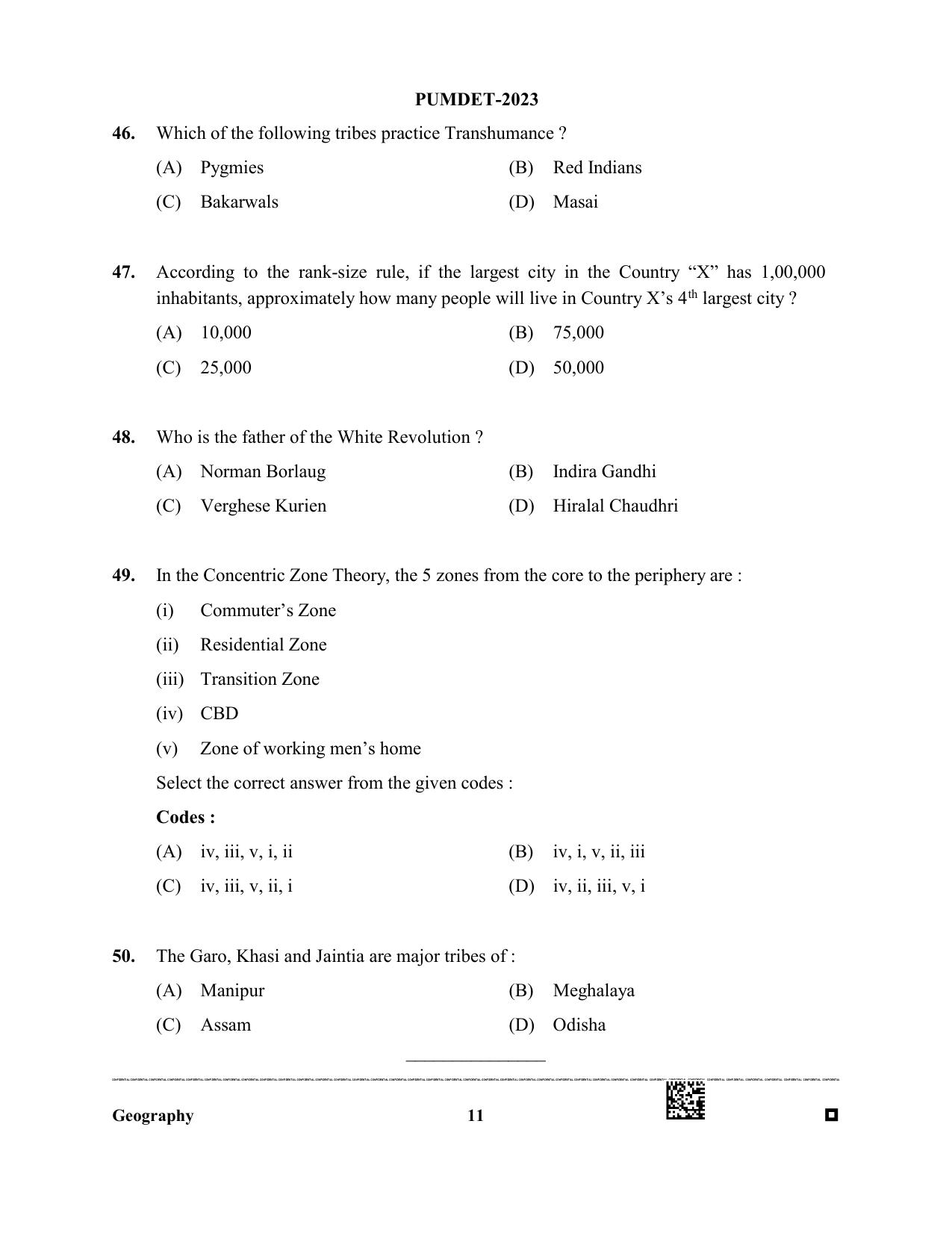 PUBDET 2023 Geography Question Paper - Page 11