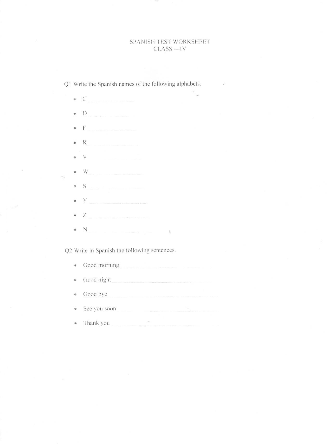 Worksheet for Class 4 Spanish Assignment 3 - Page 1