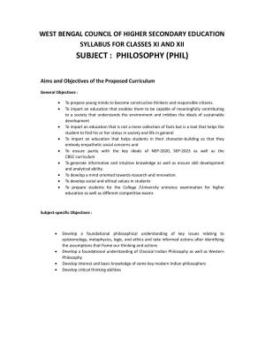 WBCHSE Class 11 & 12 Syllabus for Philosophy (PHIL) (SET III)