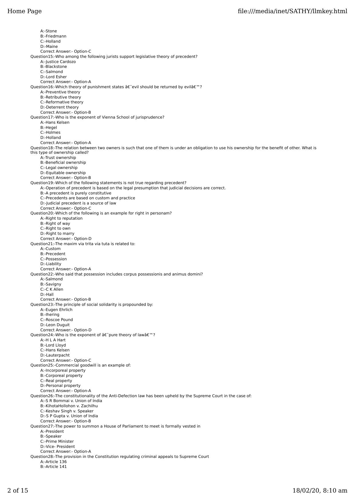 Kerala CEE LLM 2019 Question Paper With Answers - Page 2