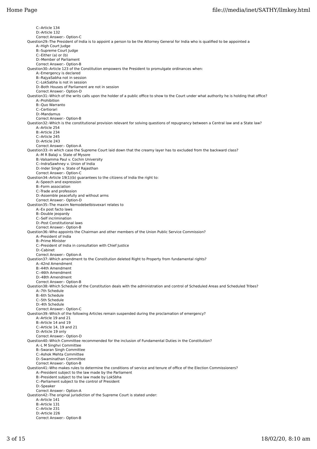 Kerala CEE LLM 2019 Question Paper With Answers - Page 3