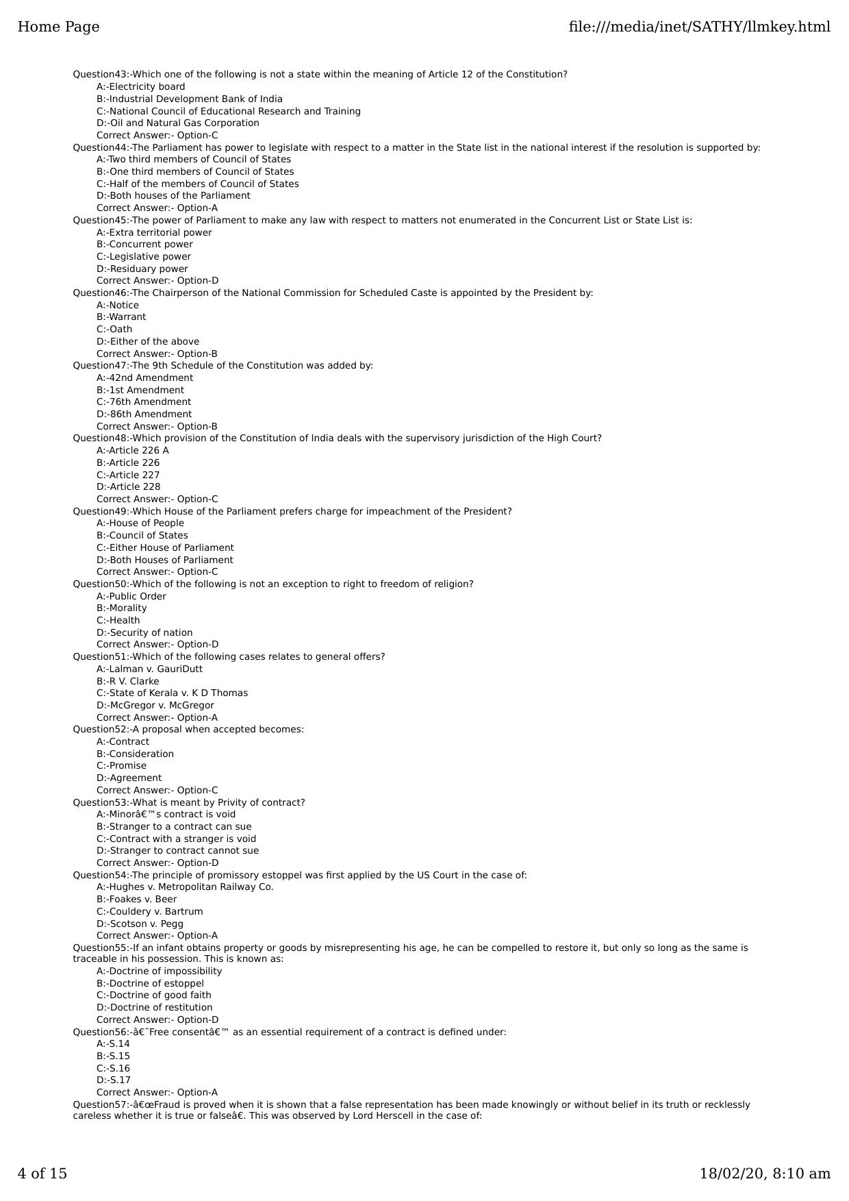 Kerala CEE LLM 2019 Question Paper With Answers - Page 4