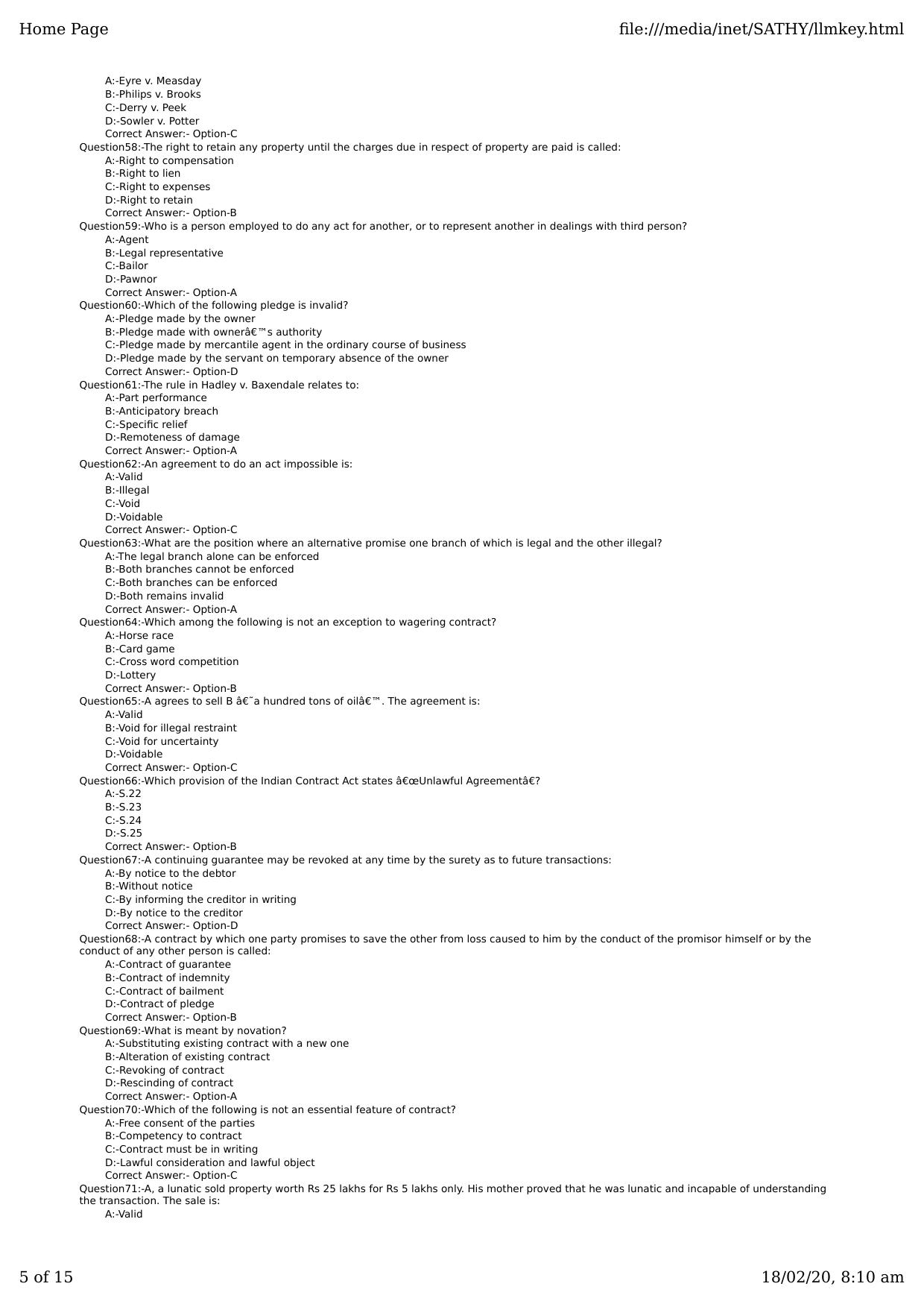 Kerala CEE LLM 2019 Question Paper With Answers - Page 5
