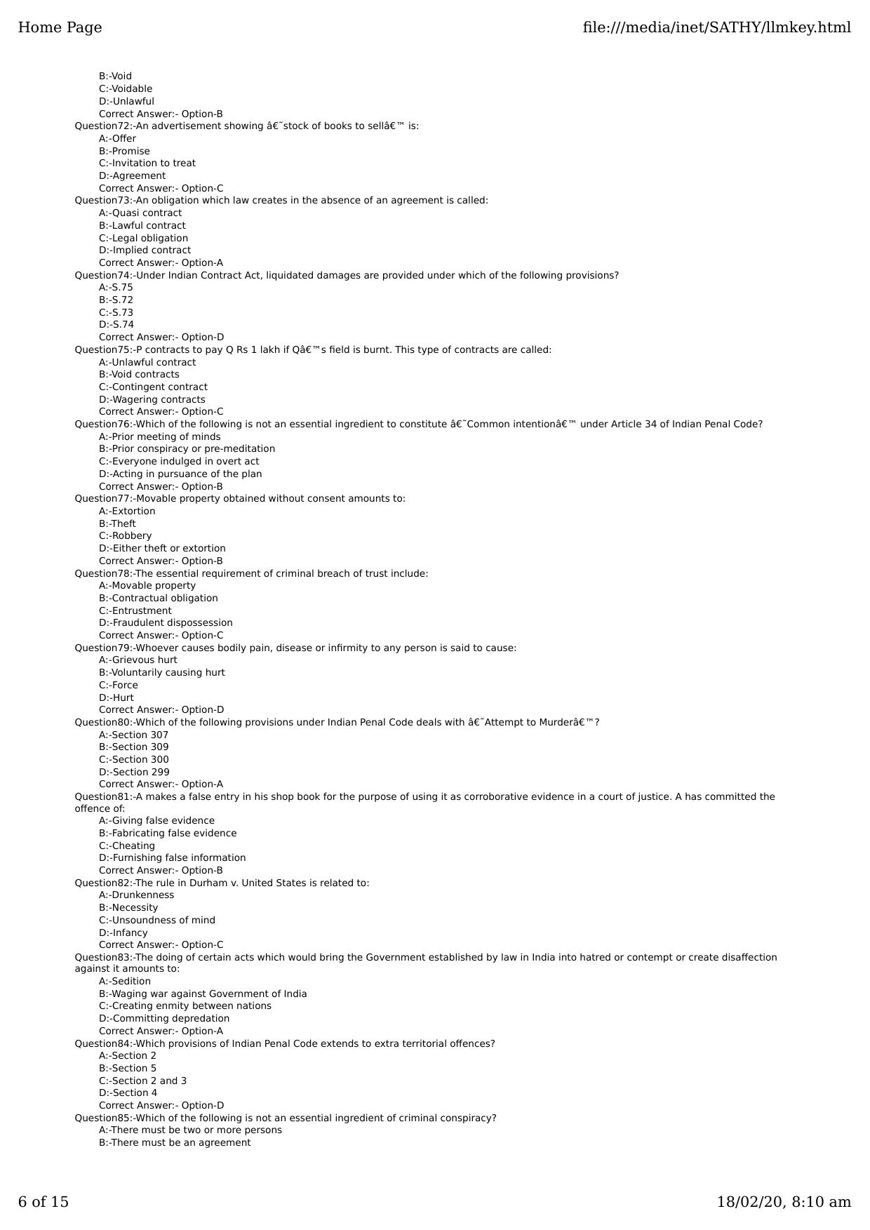 Kerala CEE LLM 2019 Question Paper With Answers - Page 6