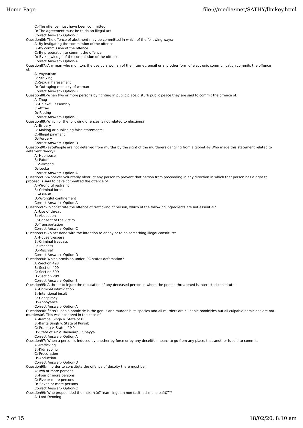 Kerala CEE LLM 2019 Question Paper With Answers - Page 7