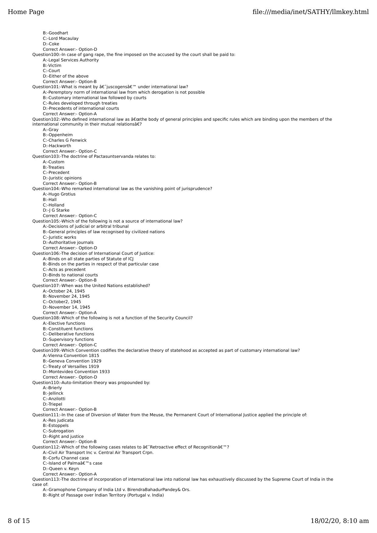 Kerala CEE LLM 2019 Question Paper With Answers - Page 8