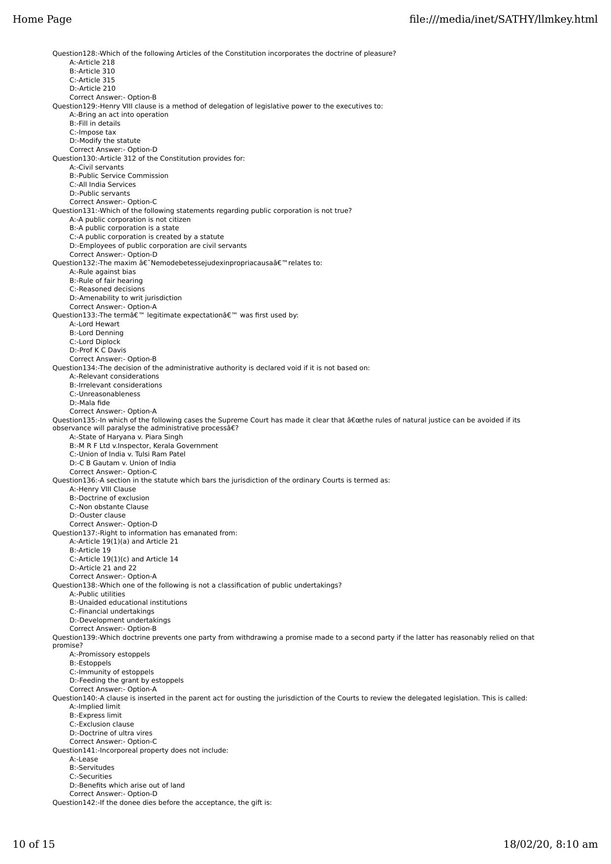 Kerala CEE LLM 2019 Question Paper With Answers - Page 10