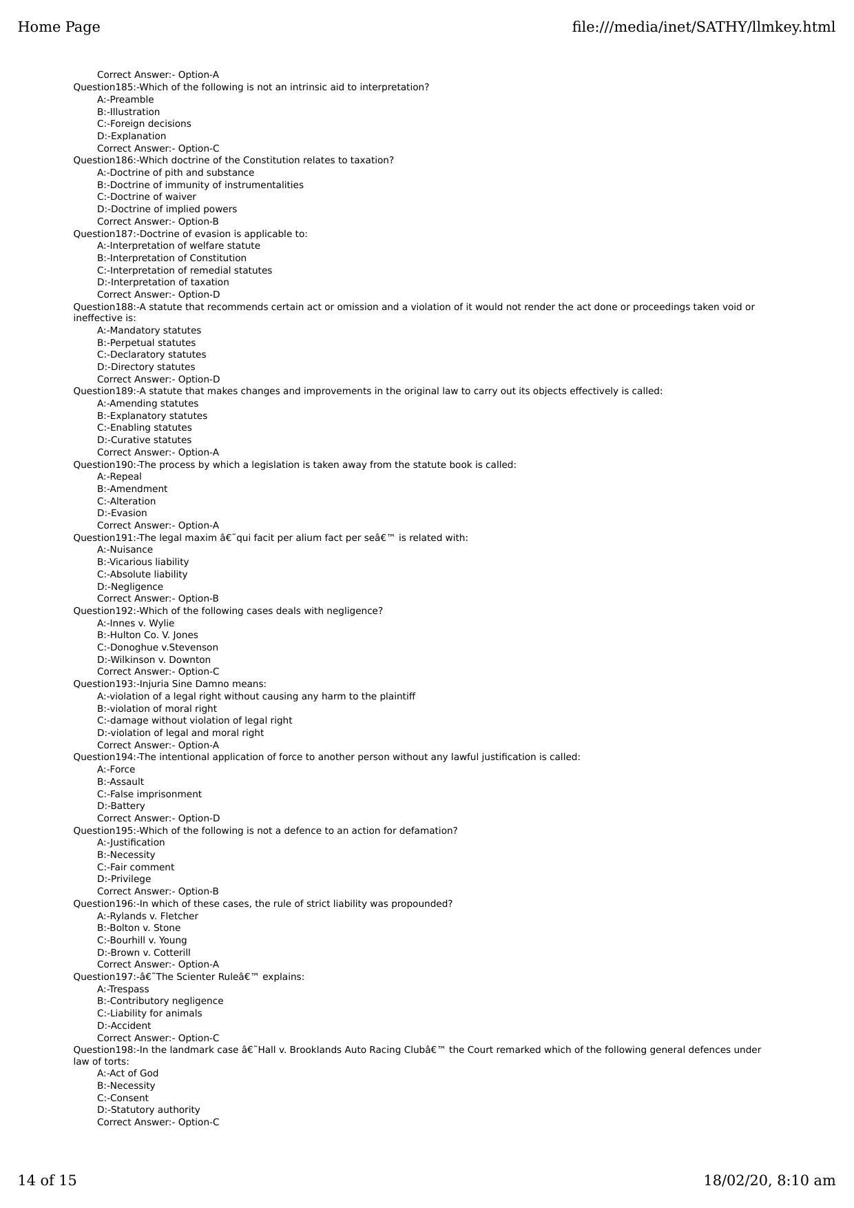 Kerala CEE LLM 2019 Question Paper With Answers - Page 14