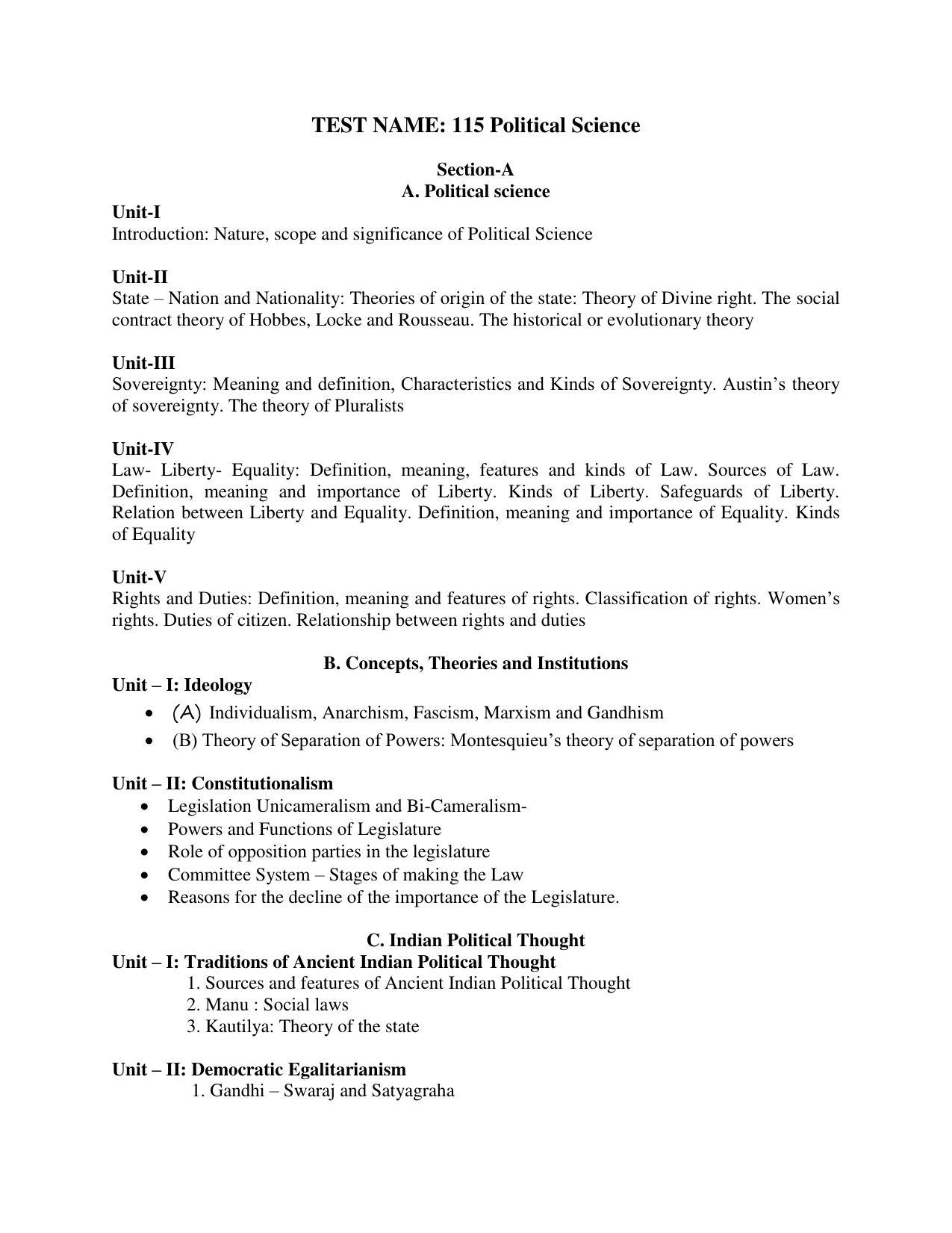 AP PGCET POLITICAL SCIENCE Syllabus - Page 1