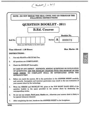 JKBOPEE B.Ed 2011 (Kashmir) Question Paper