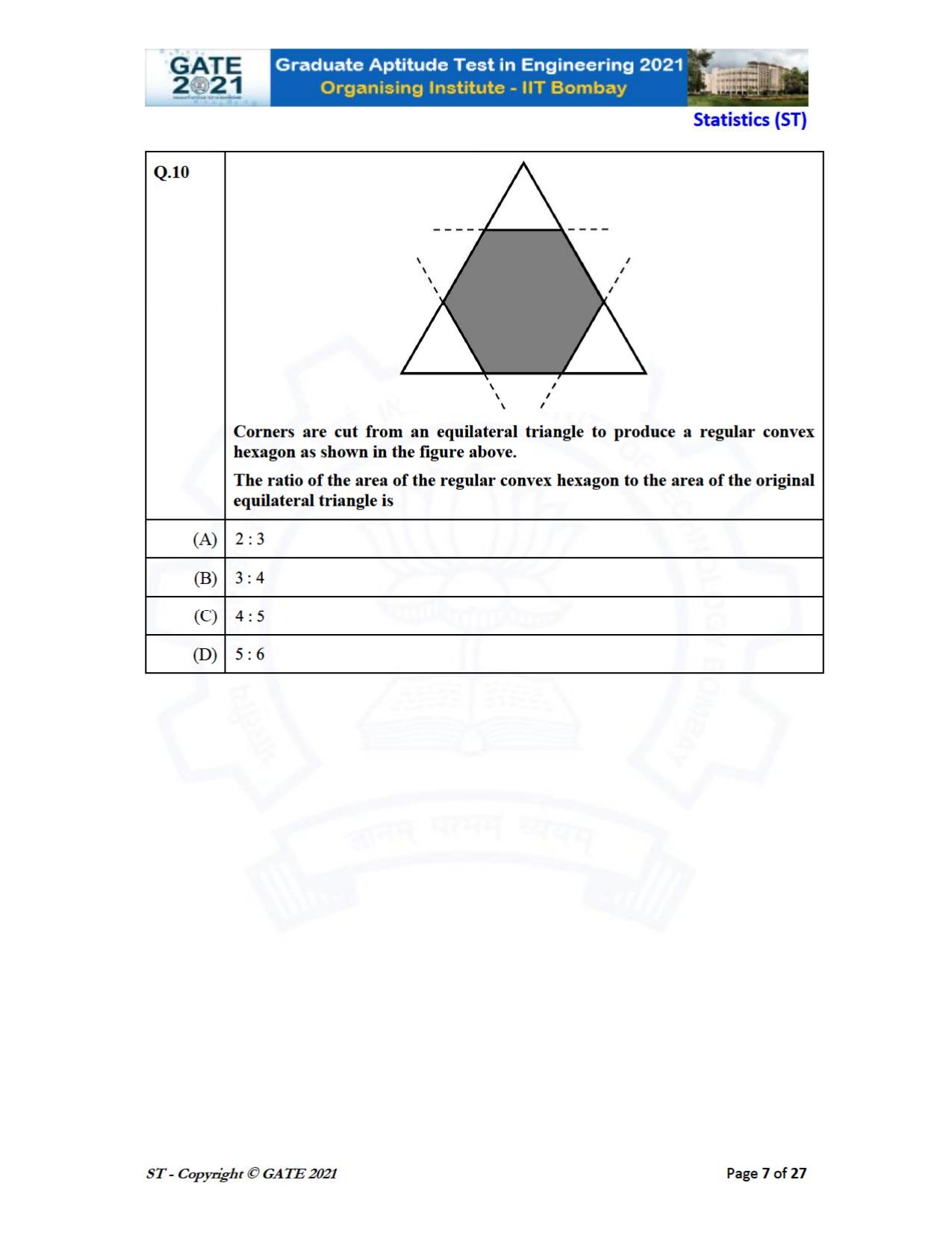 GATE 2021 Statistics (ST) Question Paper - Page 7