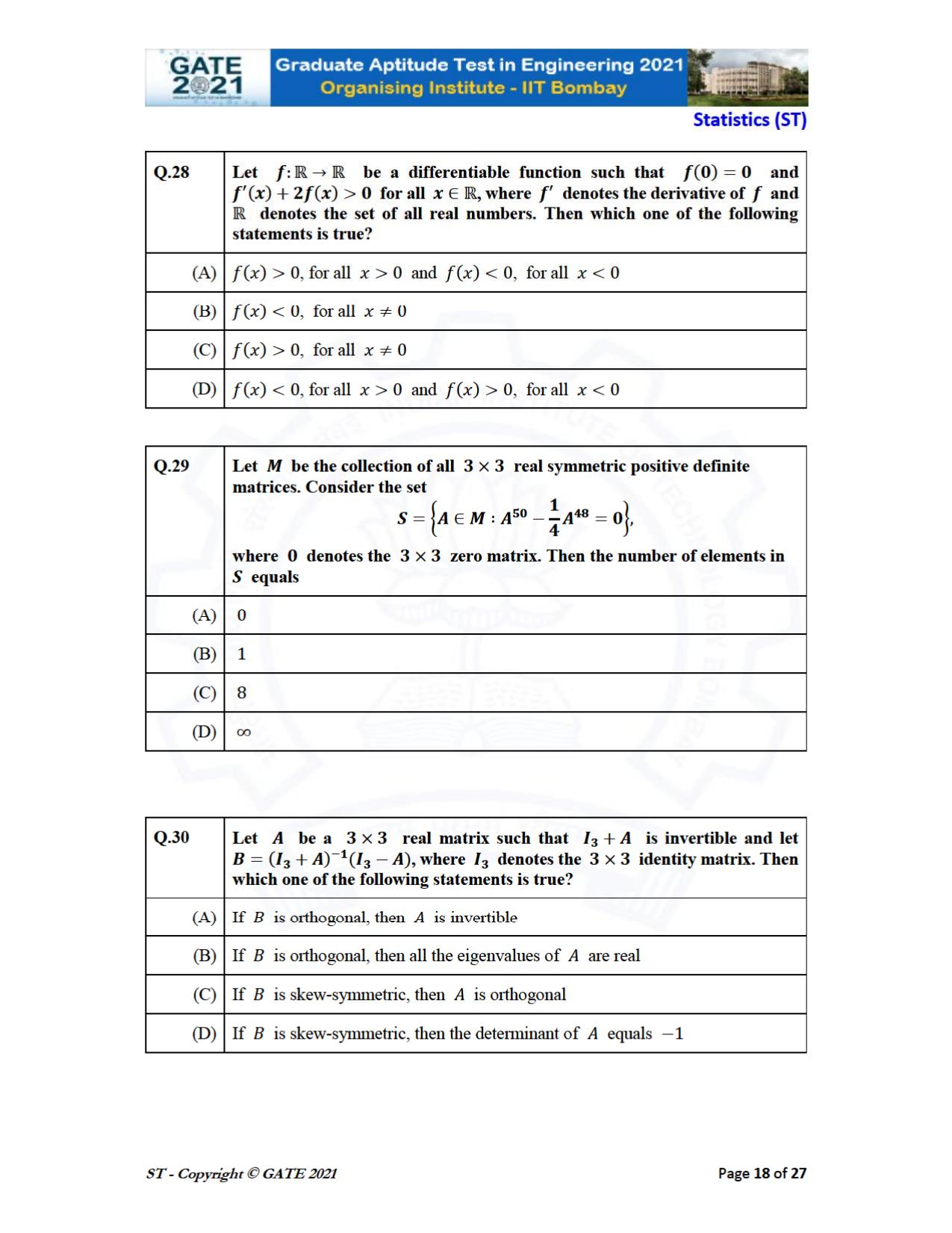 GATE 2021 Statistics (ST) Question Paper - Page 18