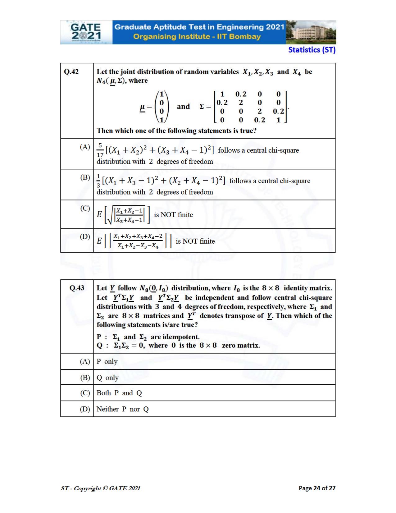 GATE 2021 Statistics (ST) Question Paper - Page 24