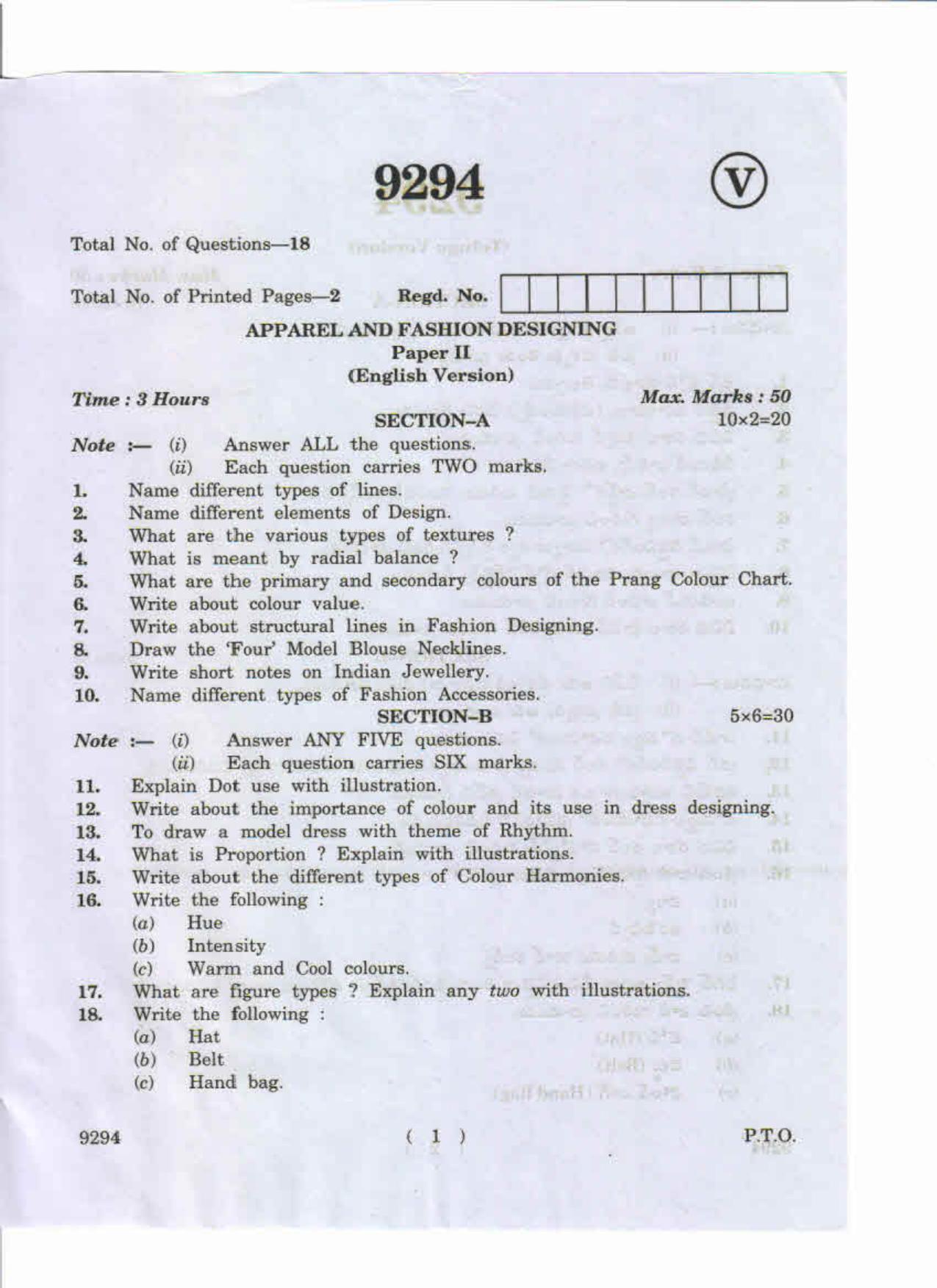 AP Inter 2nd Year Apparel and Fashion Designing-II May-2019-Vocational Question Paper - Page 1