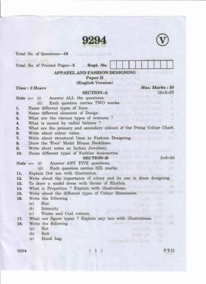 AP Inter 2nd Year Apparel and Fashion Designing-II May-2019-Vocational Question Paper