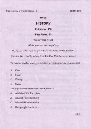 COHSEM Class 12	History 2018 Question Papers