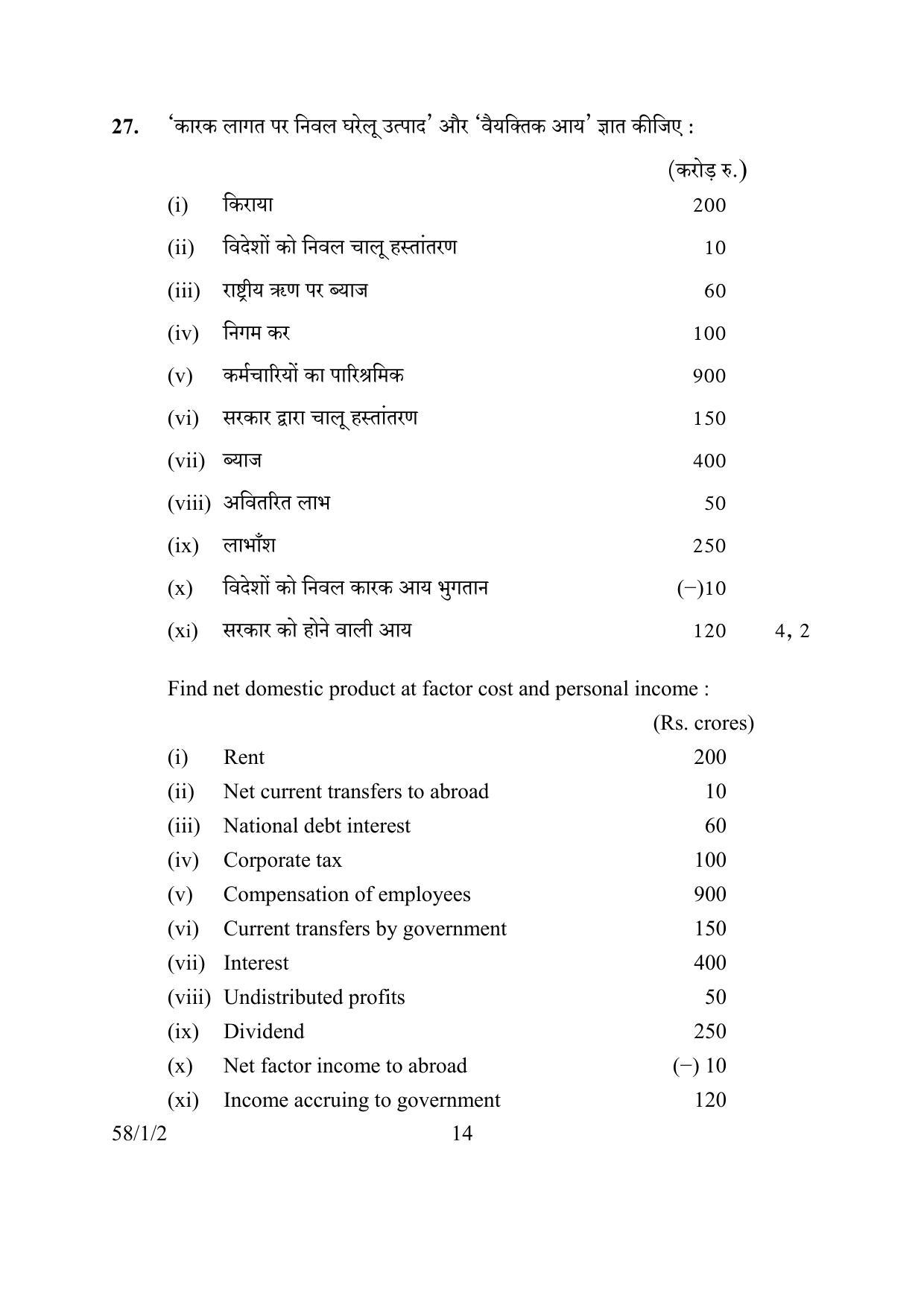 CBSE Class 12 58-1-2 ECONOMICS 2016 Question Paper - Page 14
