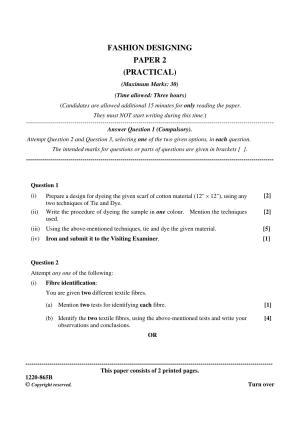 ISC Class 12 2020 Fashion Designing Paper II Question Paper