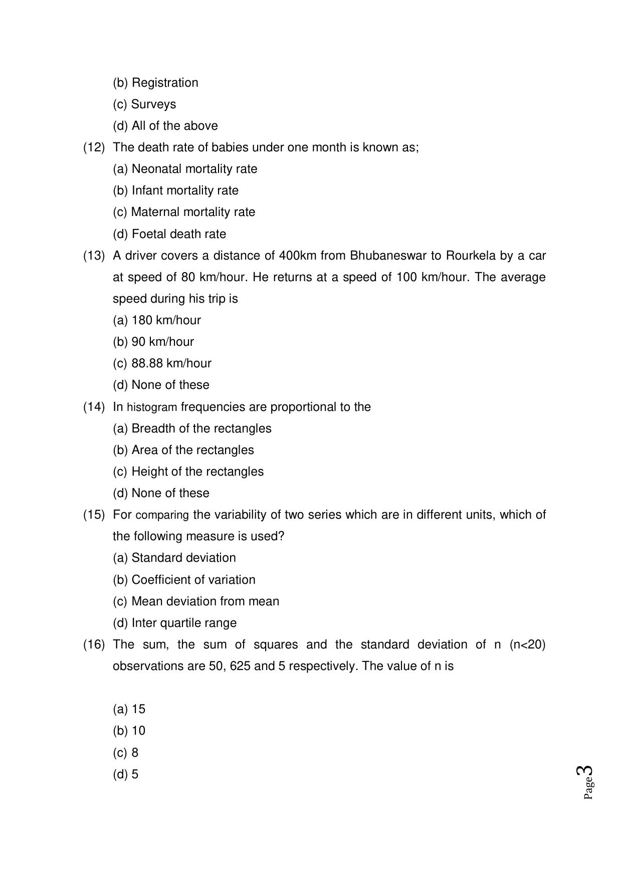 Odisha CPET 2021 STATISTICS Question Paper - Page 3