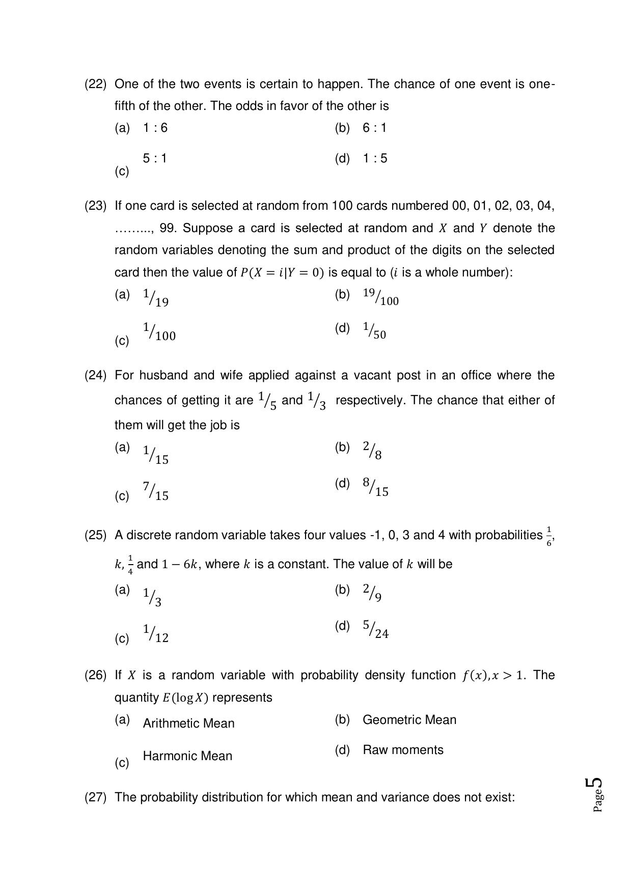Odisha CPET 2021 STATISTICS Question Paper - Page 5