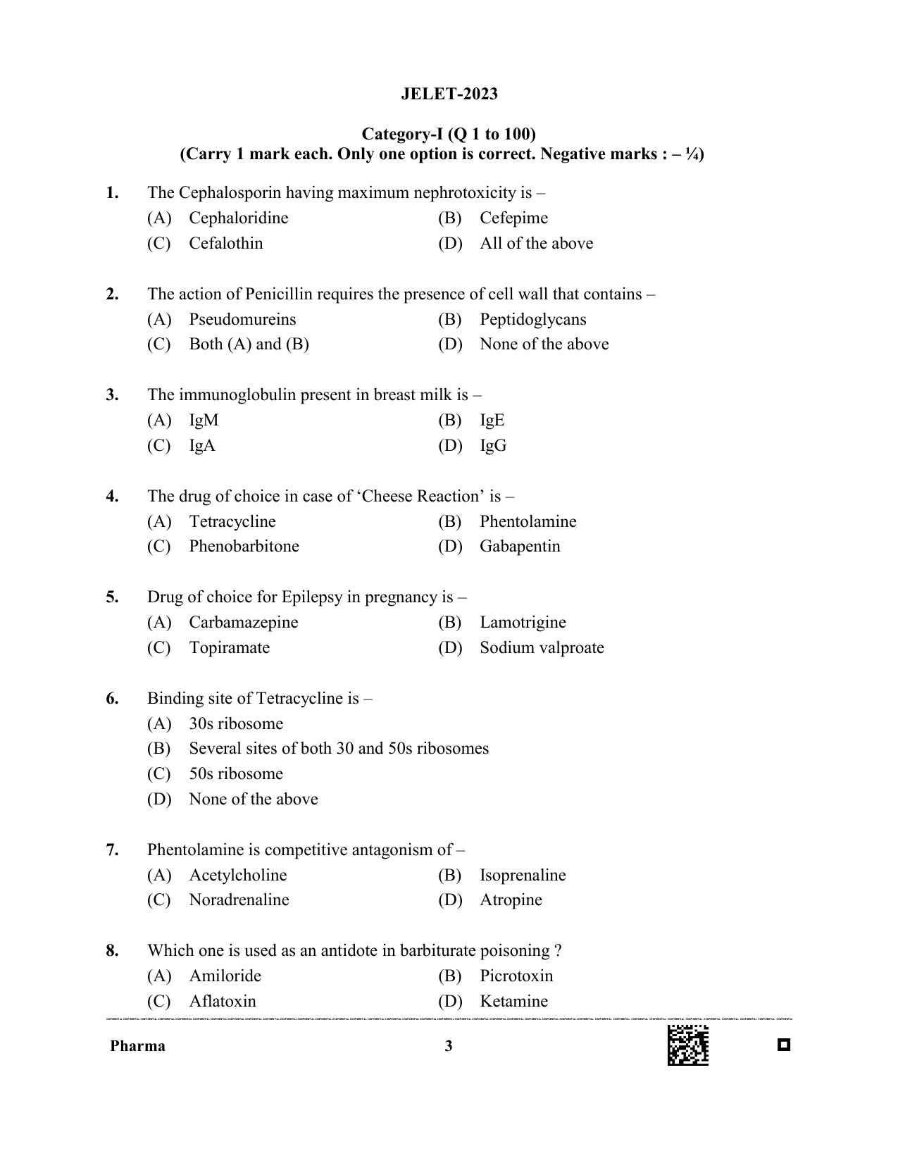 WBJEE JELET 2023 Paper II (Pharmacy) Question Papers - Page 3